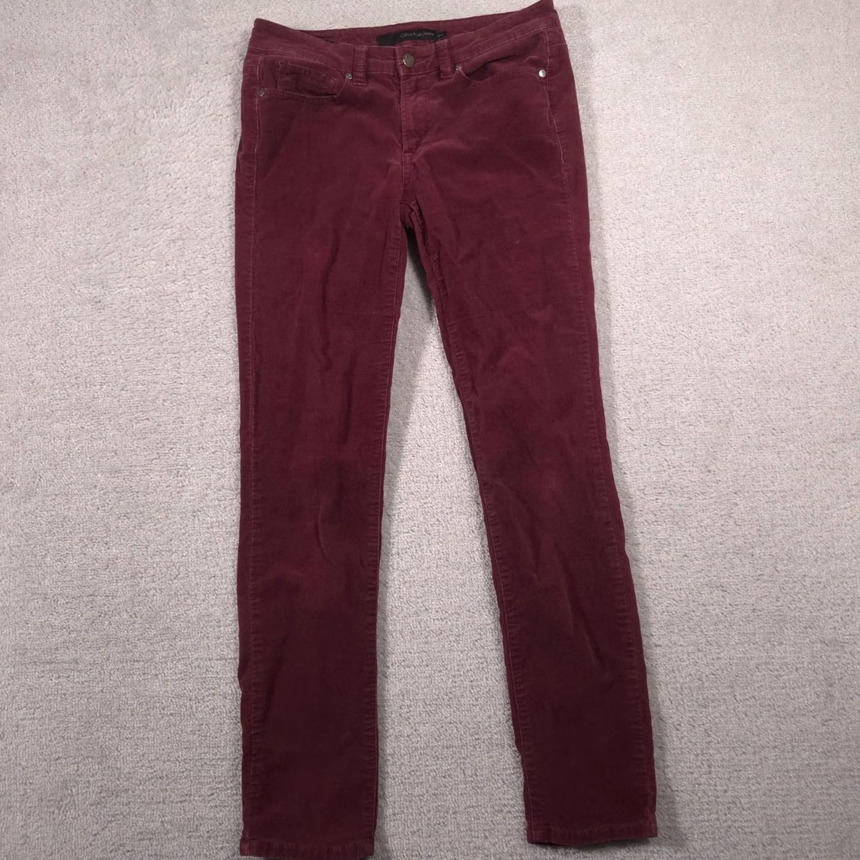 Vintage Calvin Klein Jeans Pants Womens 6 Red Corduroy Ultimate Skinny Jegging Stretch Slim Pocket Logo Button Zip Front Flat Front Casual Fall Womens Size 28" / US 6 / IT 42 - 2 Thumbnail