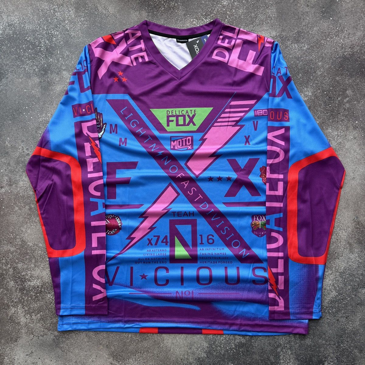 Japanese Brand Delicate Fox Y2K Hype Moto Racing Long Sleeve Jersey Size US XL / EU 56 / 4 - 1 Thumbnail