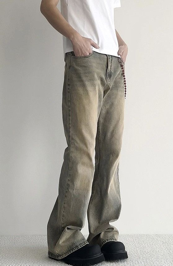 Japanese Brand × Vintage Retro cleanfit mud dyed flared jeans pants with pocket chain Size US 32 / EU 48 - 1 Thumbnail