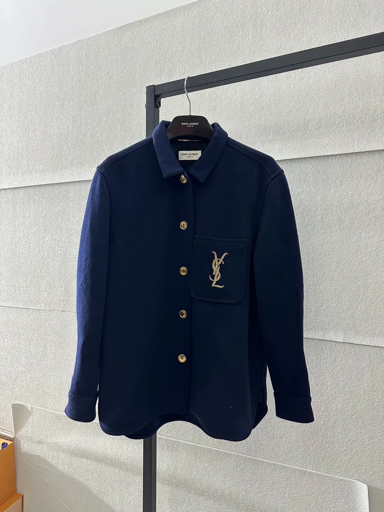 Saint Laurent Paris Saint Laurent Embroidered Logo Blue Shirt Jacket Size US M / EU 48-50 / 2 - 1 Thumbnail