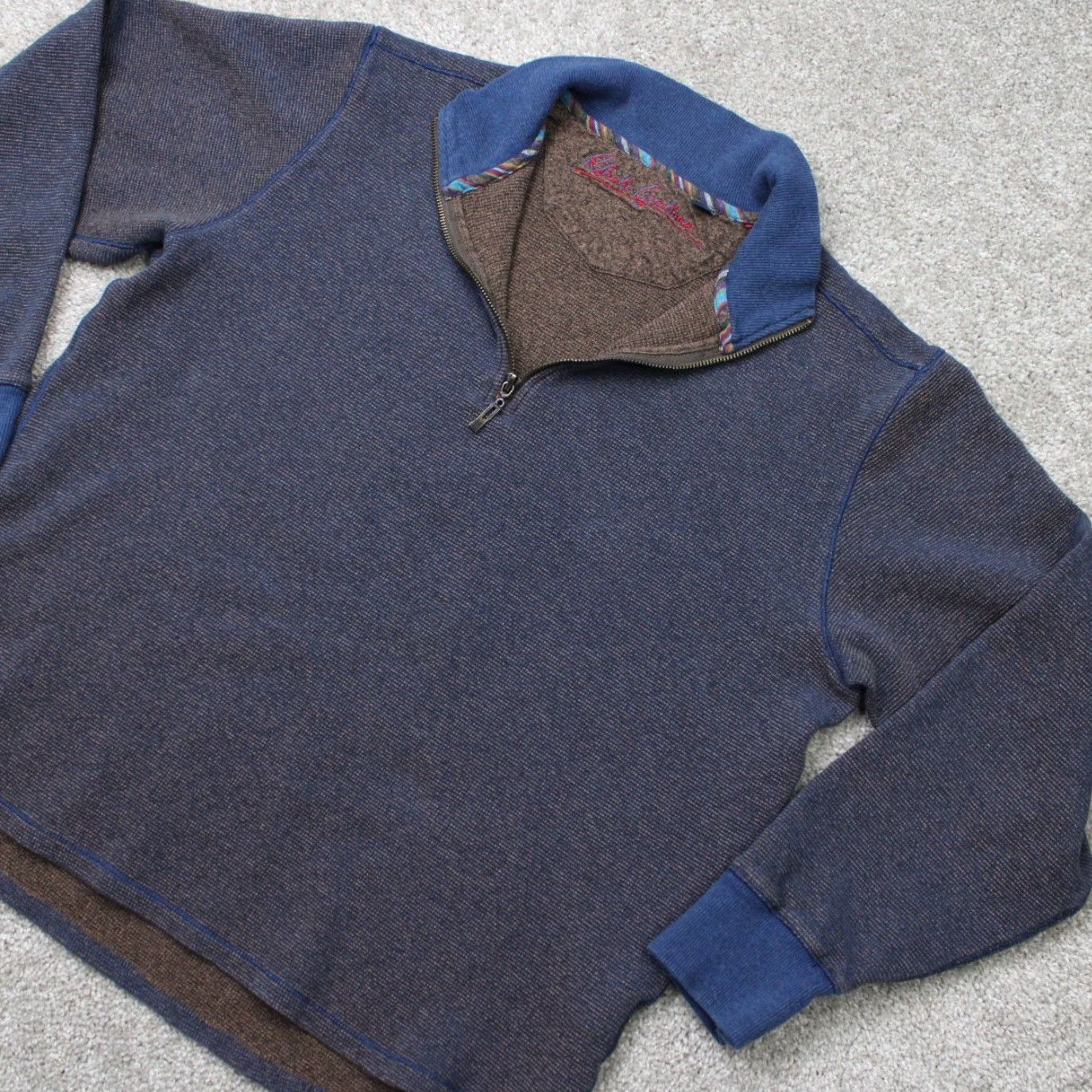 Robert Graham Robert Graham Sweatshirt Mens Large Blue 1/4 Zip Pullover Knitted Cotton Sweatshirt Mens Large Blue 1/4 Zip Refined Title Size US L / EU 52-54 / 3 - 3 Thumbnail