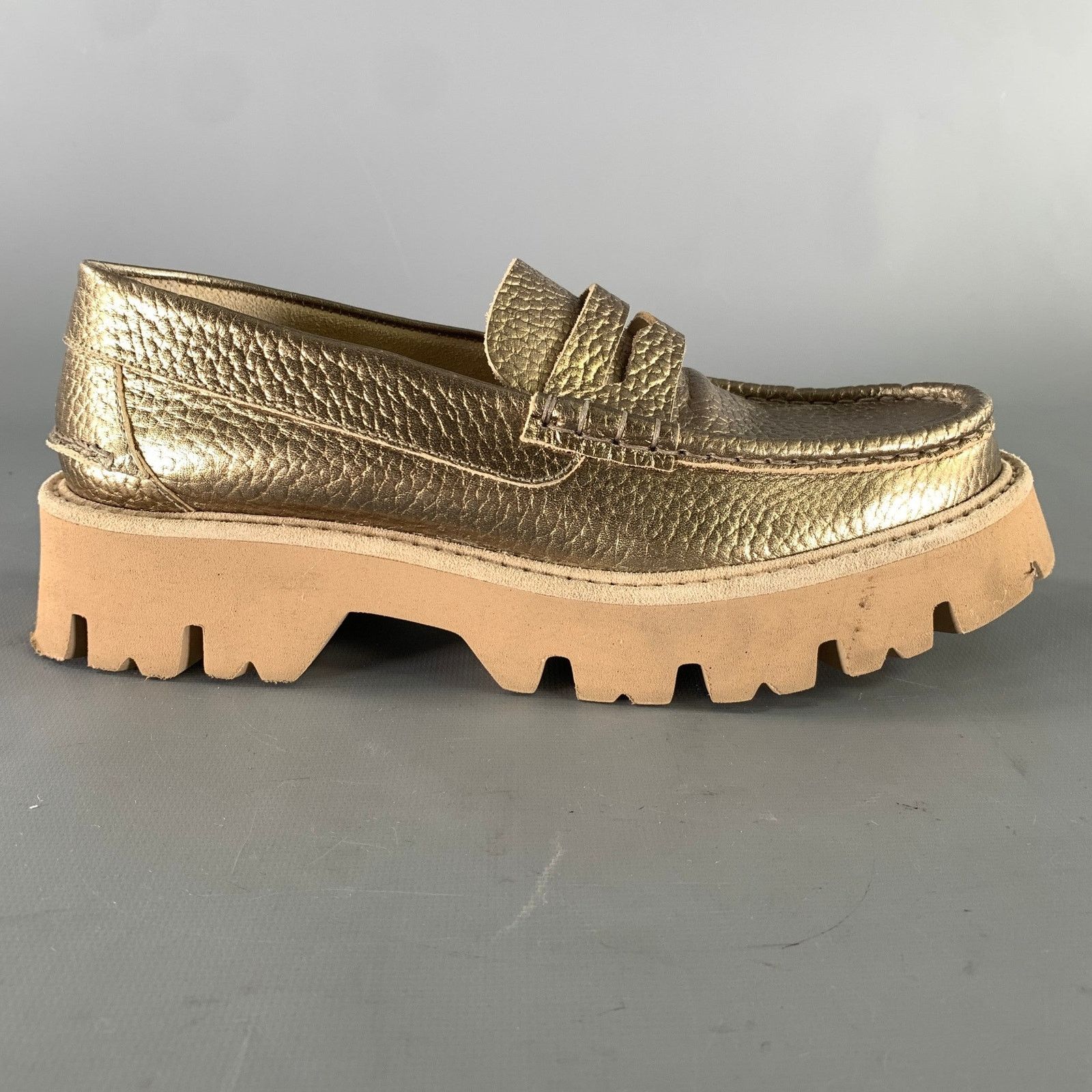 Pedro Garcia PEDRO GARCIA Gold Tan Metallic Pebble Grain Loafer Flats Size US 8 / IT 38 - 2 Thumbnail