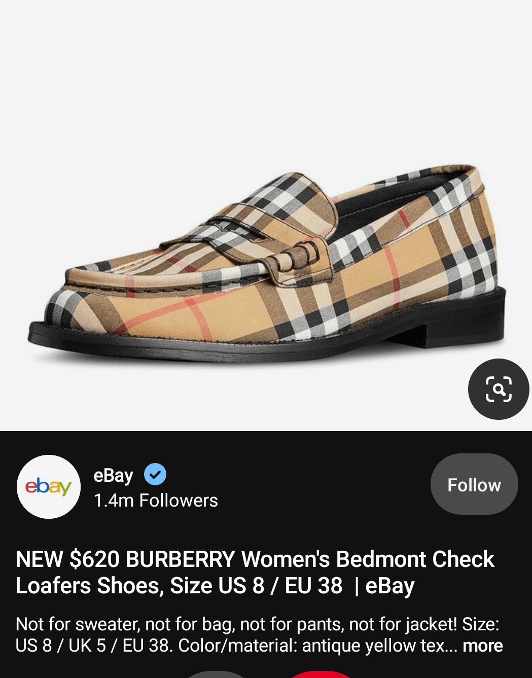 Burberry BURBERRY WOMEN'S BEDMONT CHECK LOAFERS Size US 9 / IT 39 - 14 Thumbnail