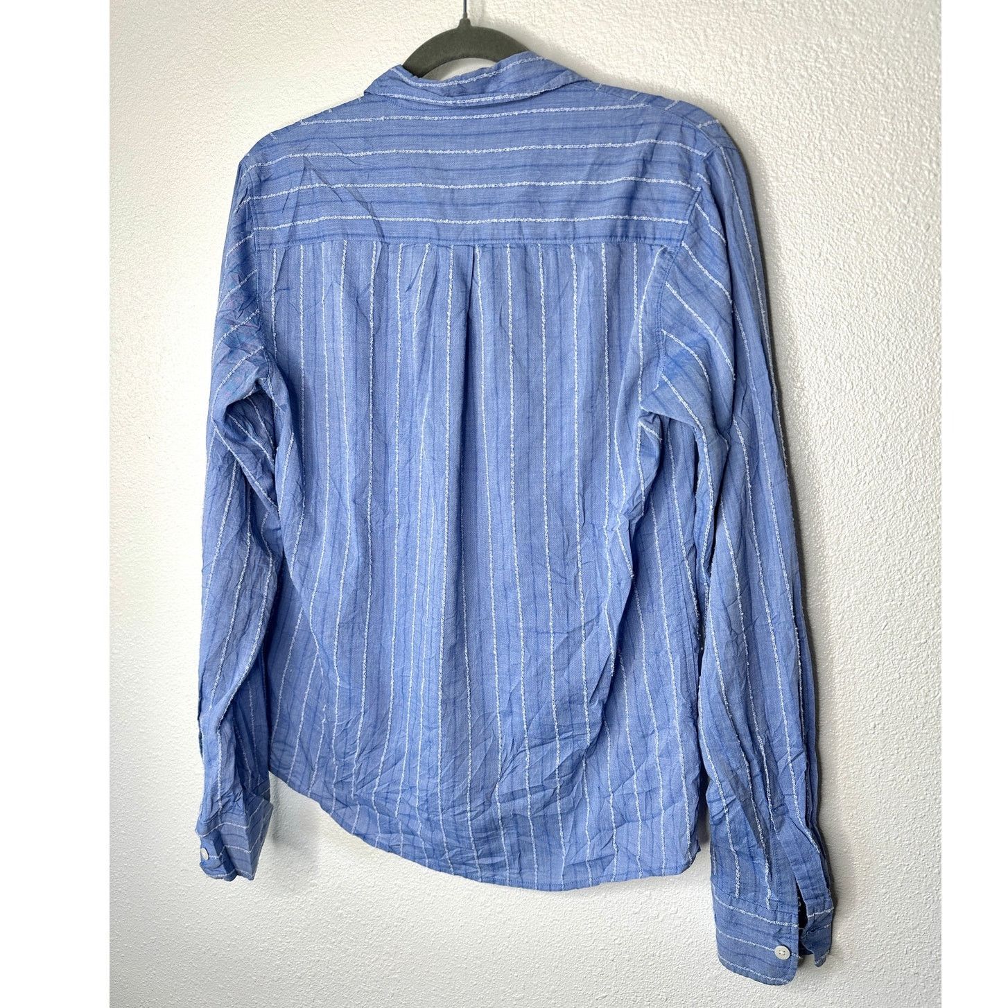 Other American Colors Blue White Fuzzy Stitch Stripe Button Shirt Size M / US 6-8 / IT 42-44 - 8 Thumbnail
