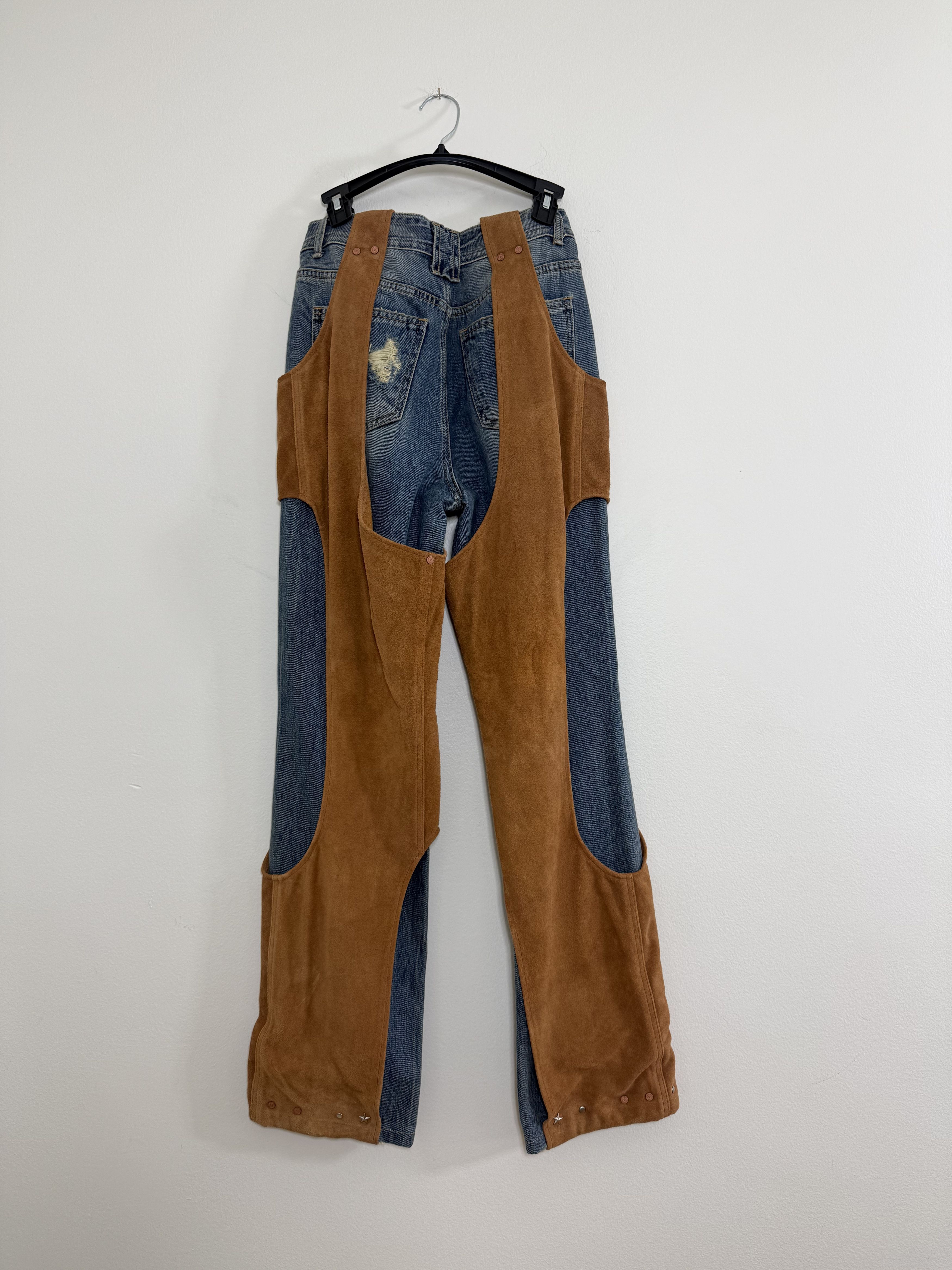 Andersson Bell "Keya Cutout" Layered Suede and Denim Pants Size 27" / US 4 / IT 40 - 3 Thumbnail
