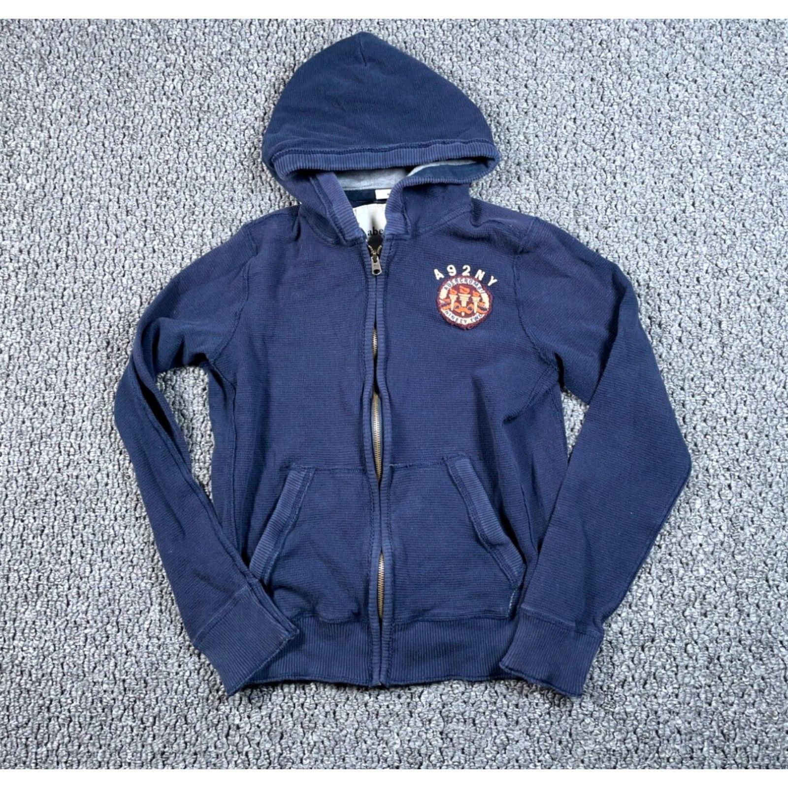 Abercrombie Fitch Abercrombie Fitch Waffle Knit Zip Hoodie Youth XL Dark Blue Muscle Fit Grailed