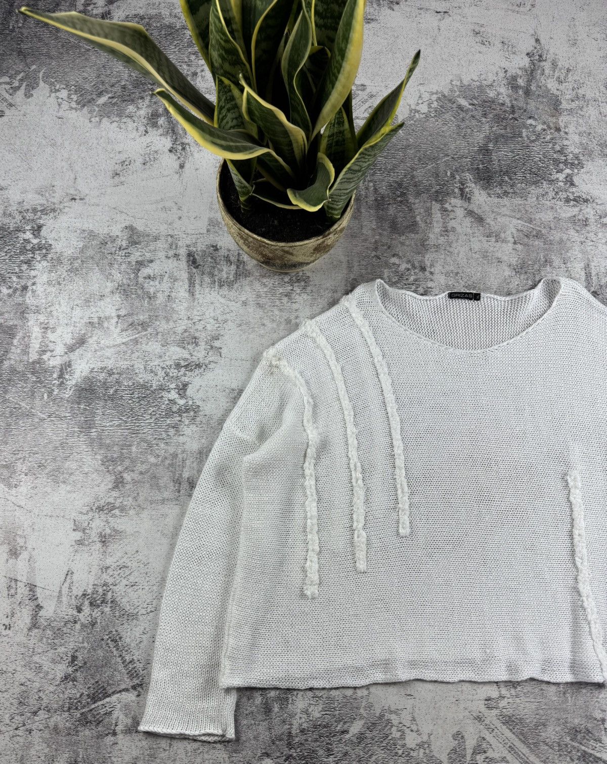 Japanese Brand Grizas Linen Asymmetric Oversized Knit Sweater Cropped Tunic Size XL / US 12-14 / IT 48-50 - 2 Thumbnail