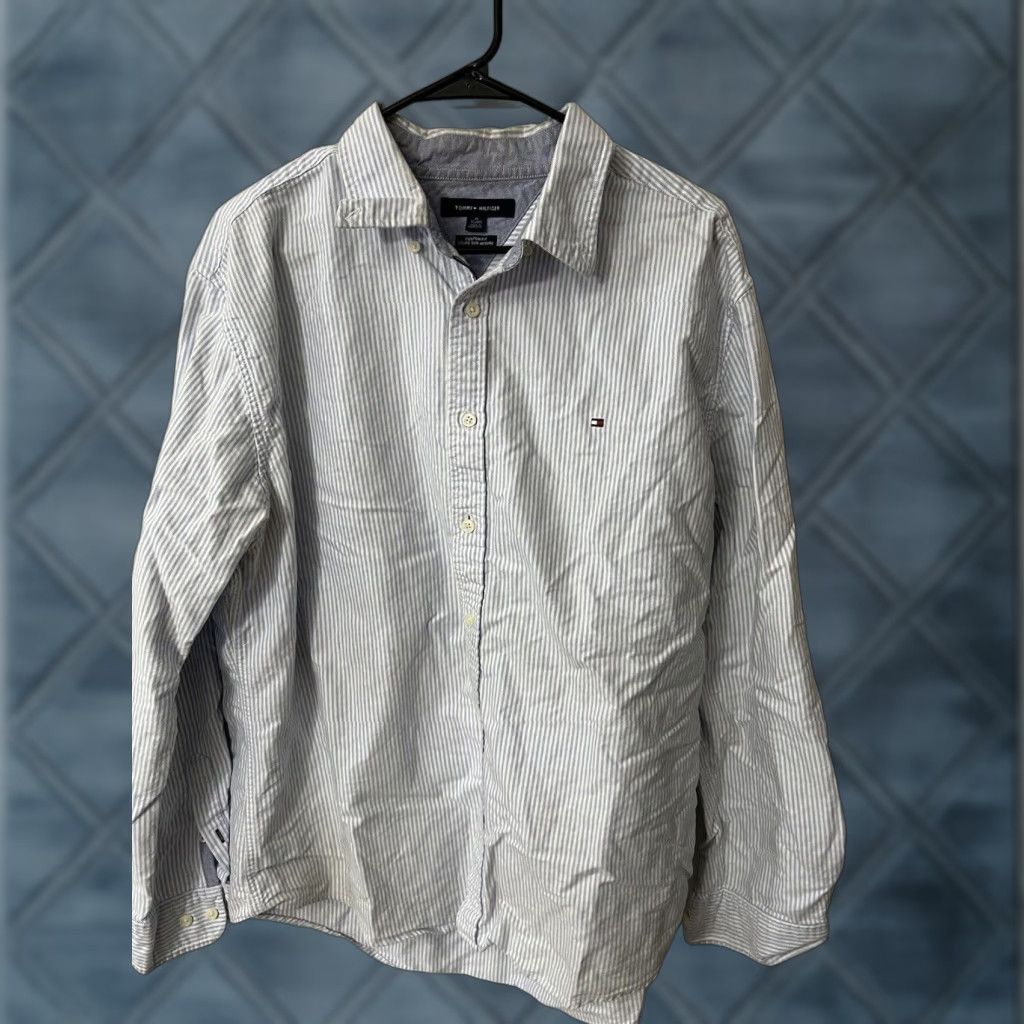Tommy Hilfiger VINTAGE Tommy Hilfiger Shirt Mens XL Blue Cotton Button-Down Stripe Collared Button-Up Size US XL / EU 56 / 4 - 1 Thumbnail