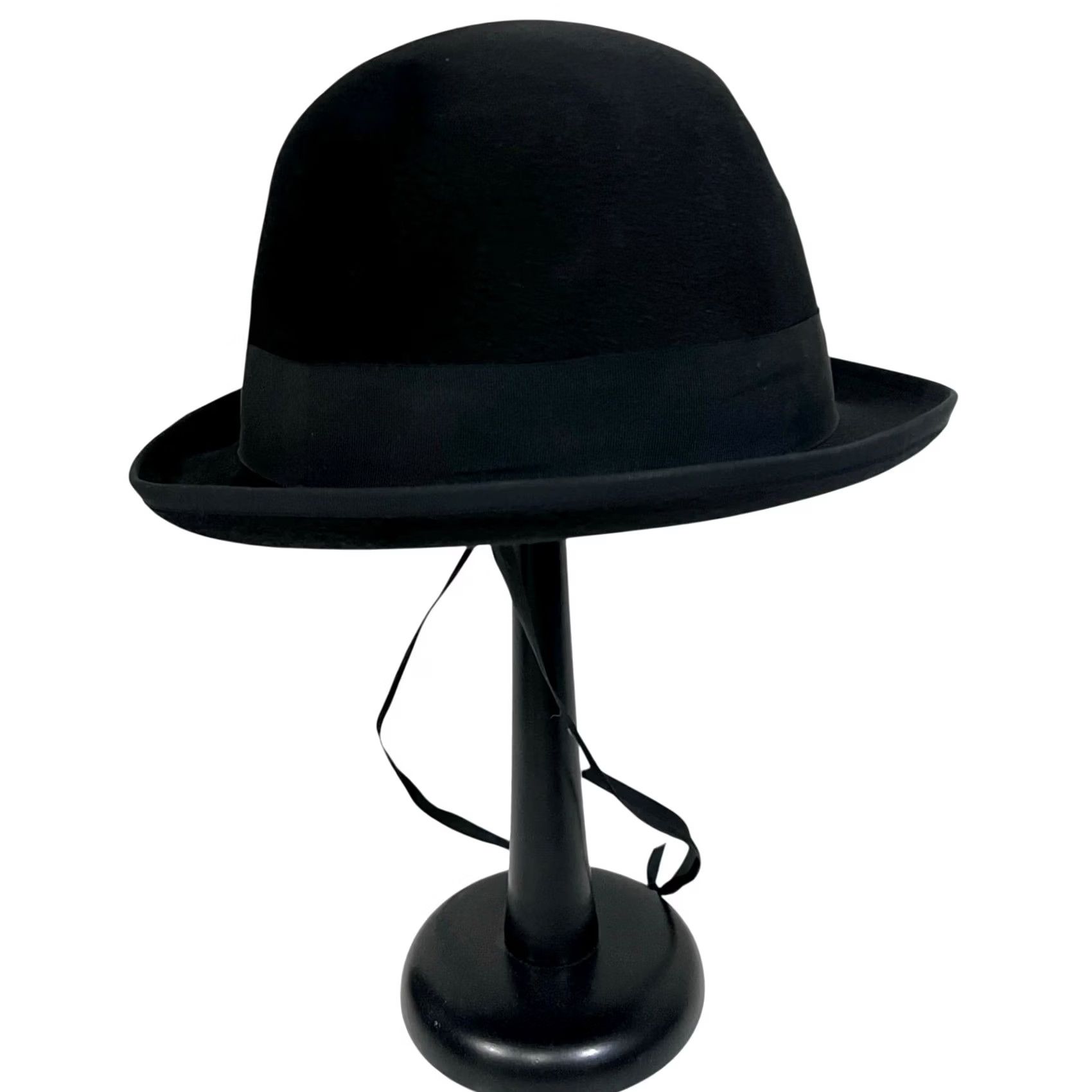 FELT VINTAGE Mossant Bowler Hat Men Black Fur Felt Rabbit Band Marshall Fields Size ONE SIZE - 4 Thumbnail
