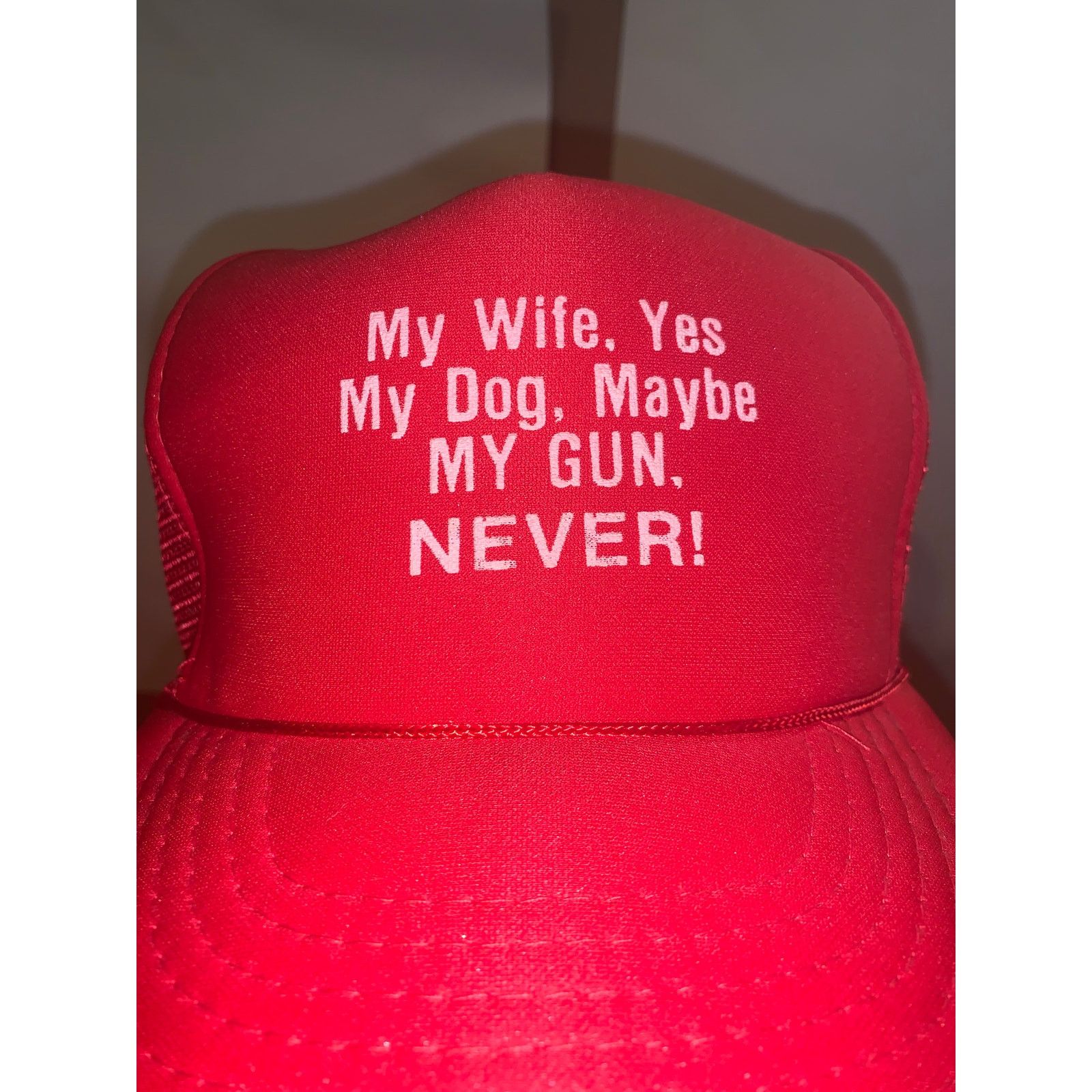 Crown Cap × Vintage My Wife Yes My Dog Maybe My Gun Never Trucker Hat Red USA Size ONE SIZE - 6 Thumbnail
