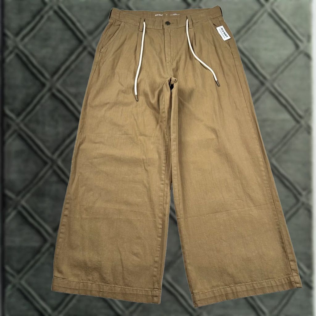 Old Navy Old Navy Pants Women High Rise Drapey Drawcord Wide Leg Baggy Tan Canvas Size 32" / US 10 / IT 46 - 1 Thumbnail