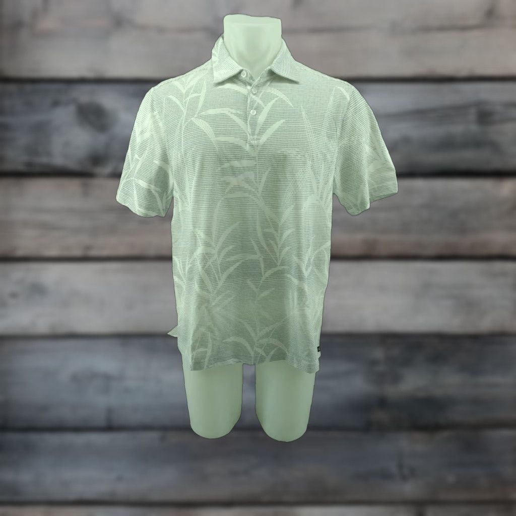 Nat Nast Nat Nast Mens Medium Polo Shirt Short Sleeve White Striped with Leaf Pattern Size US M / EU 48-50 / 2 - 1 Thumbnail