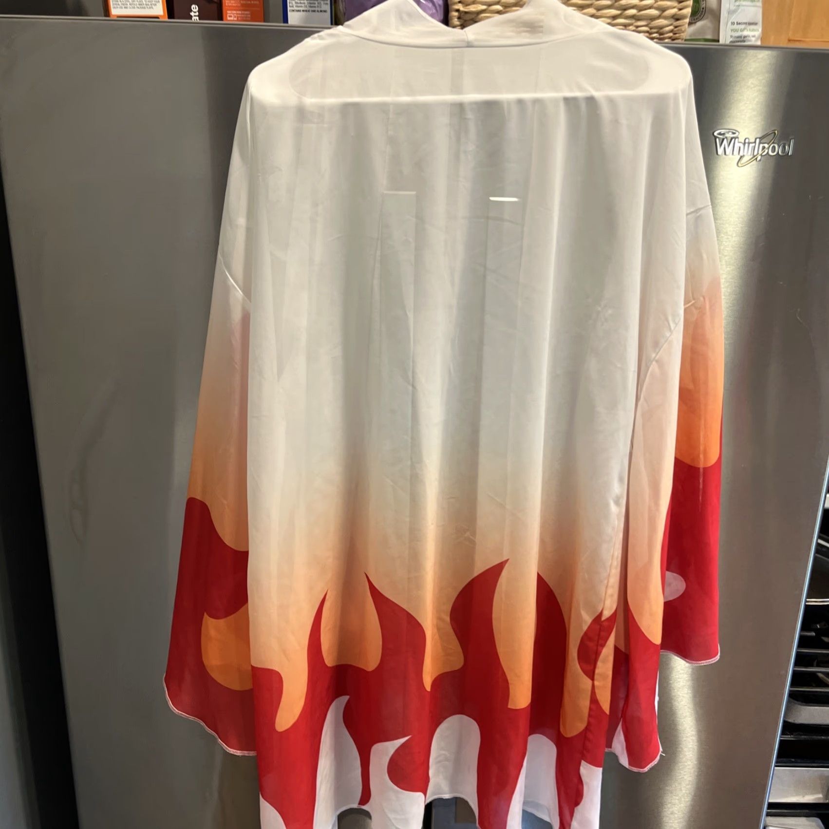 Vintage Flame FIRE Open Front Kimono Flowy Sheer Jacket Cardigan Red Orange Wide Sleeve Size ONE SIZE - 7 Thumbnail