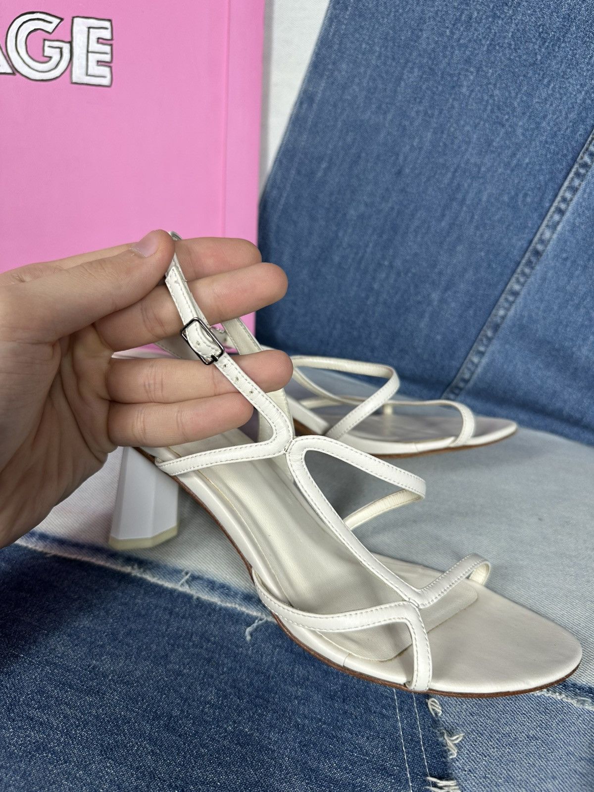 By Far By Far Handmade Heels Sandals Shoes White Thin Strap Leather Size US 8 / IT 38 - 9 Thumbnail