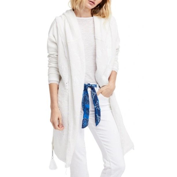 Free People Free People Ivory French Terry Relaxed Hooded Wrap Cardigan Size XS / US 0-2 / IT 36-38 - 16 Thumbnail
