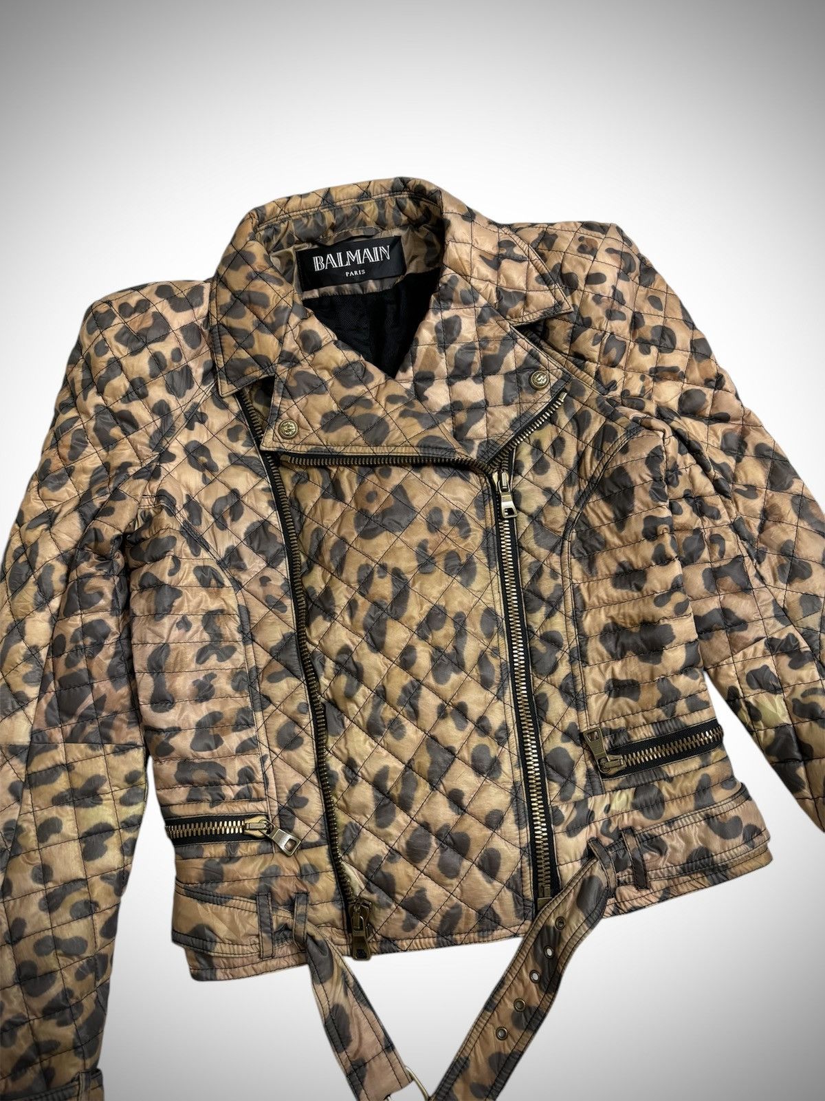 Balmain Balmain Paris - Leopard Print Nylon Quilted Biker Jacket Size XS / US 0-2 / IT 36-38 - 2 Thumbnail