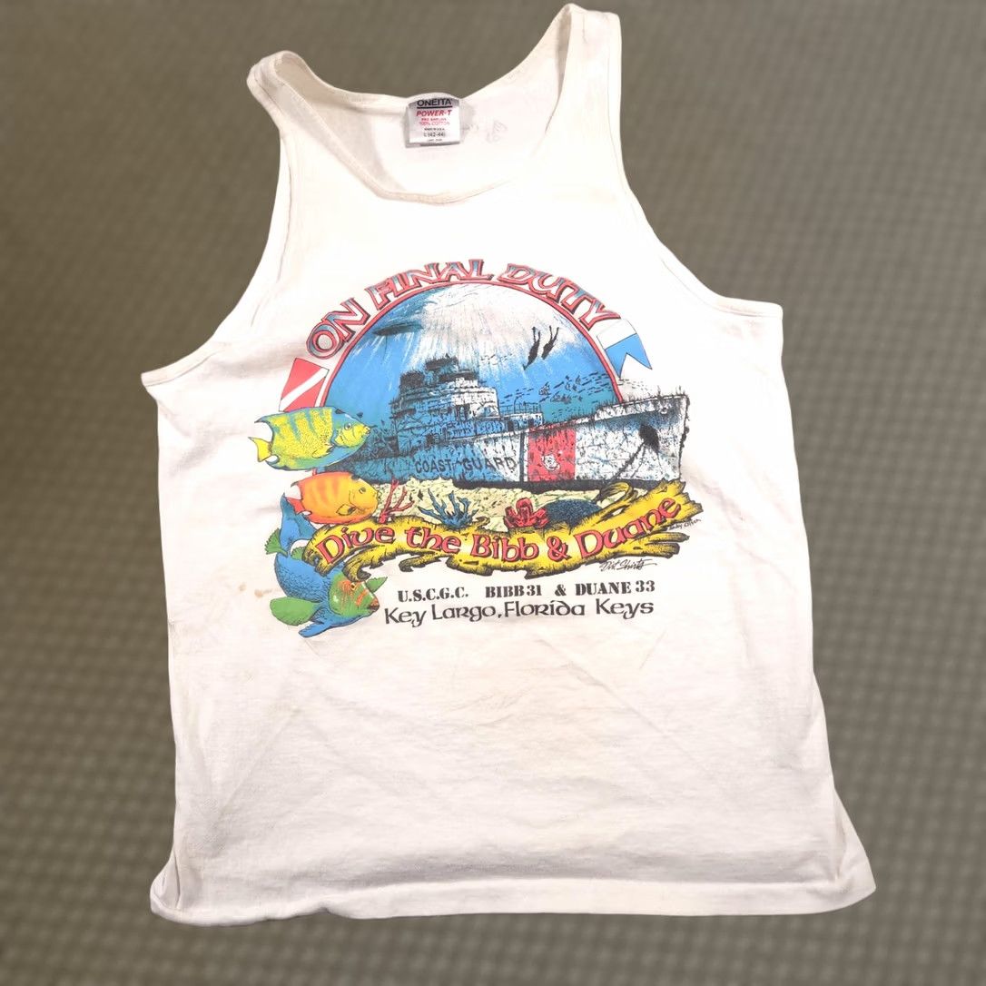 Vintage VINTAGE Dive the Bibb & Duane Shirt Mens Large White Florida Keys Tank 90s Size US L / EU 52-54 / 3 - 1 Thumbnail