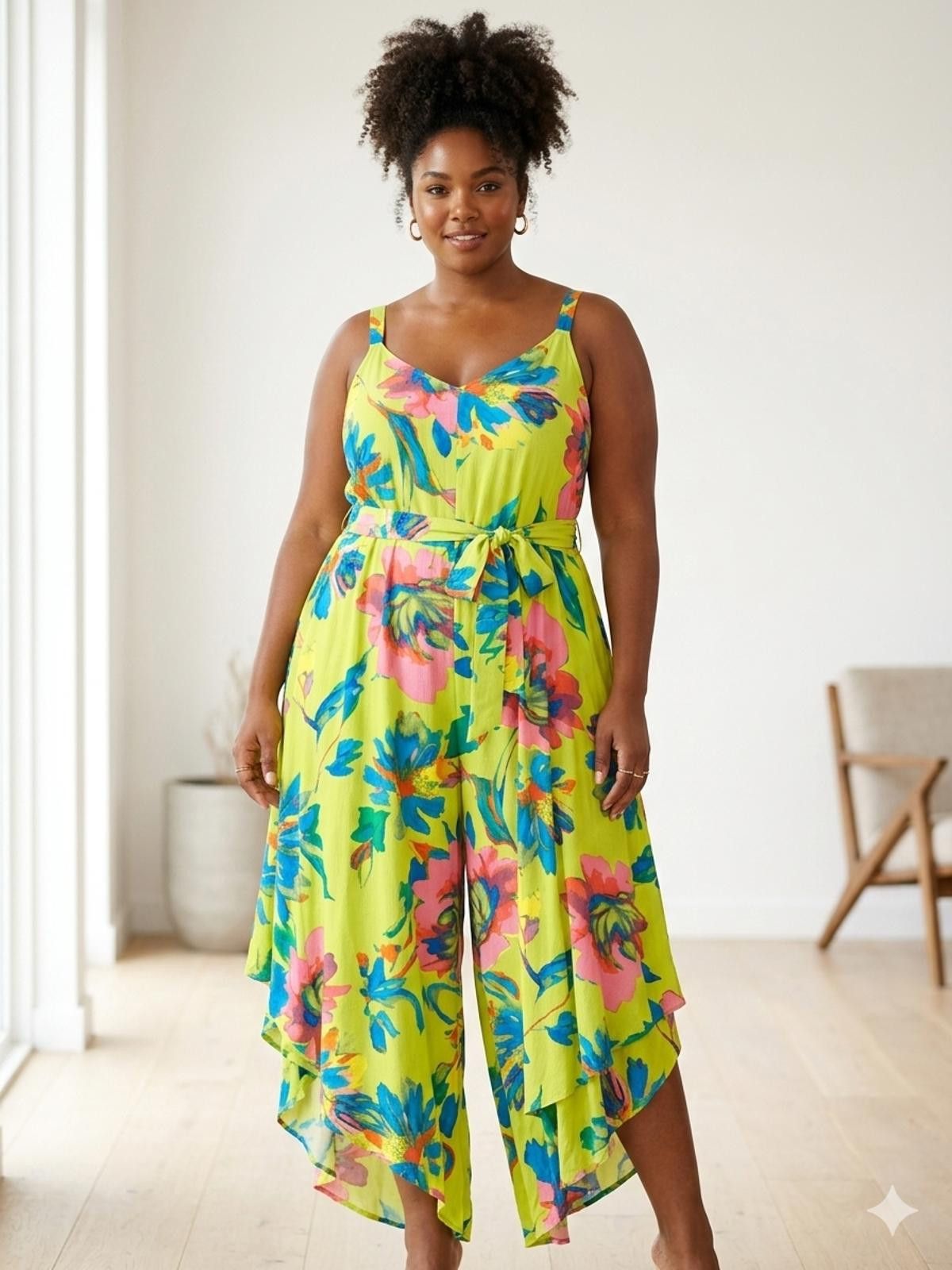 Other By street Floral Print Sleeveless Jumpsuit with Tie Waist 1X Size 40" / US 18 - 1 Thumbnail