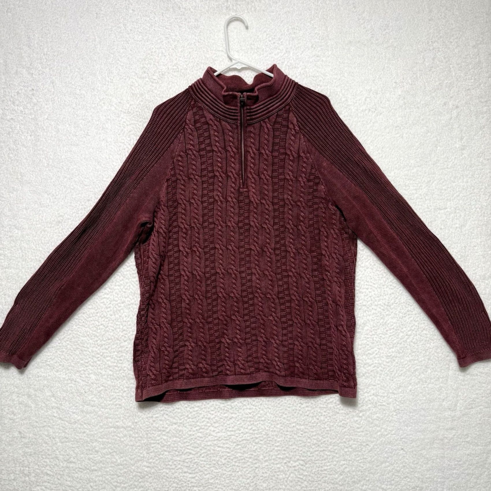 Carbon2Cobalt Carbon 2 Colbolt Sweater Mens L Red Cable-Knit Fisherman Zip Up Navy? Size US L / EU 52-54 / 3 - 2 Thumbnail