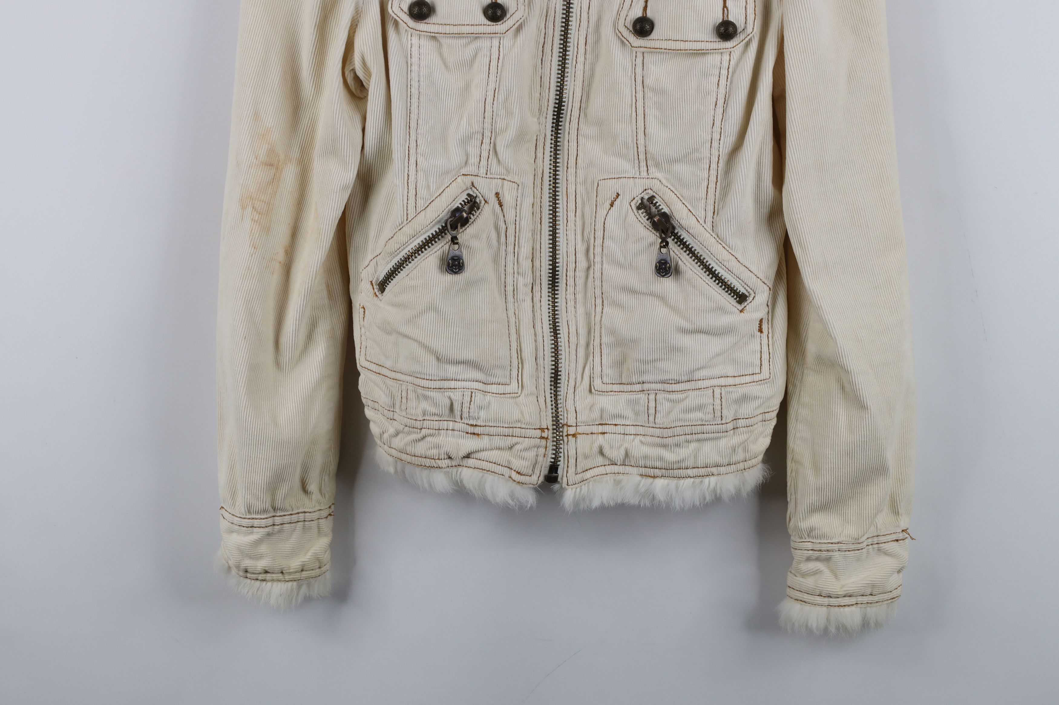 Guess Vintage 90s Y2K Guess Rabbit Corduroy Trucker Jacket Cream Size XS / US 0-2 / IT 36-38 - 3 Thumbnail