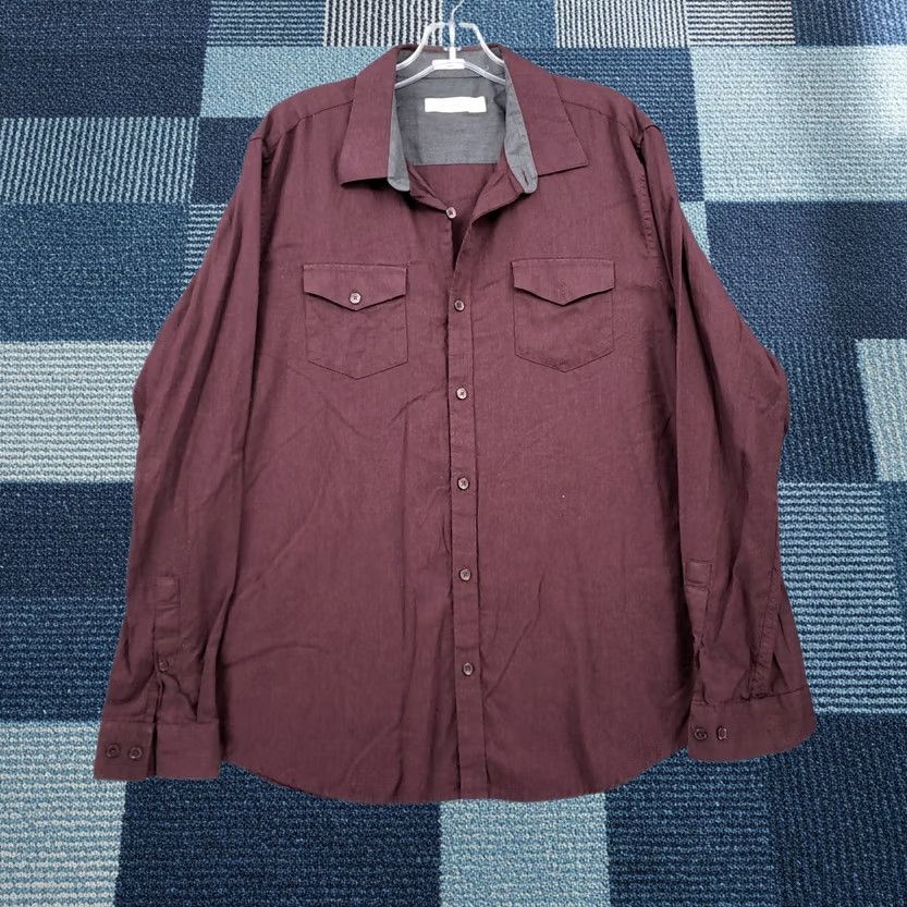 Calvin Klein Calvin Klein Shirt Mens L Large Casual Button-Up Red Pocket Long Sleeves Cotton Size US L / EU 52-54 / 3 - 1 Thumbnail