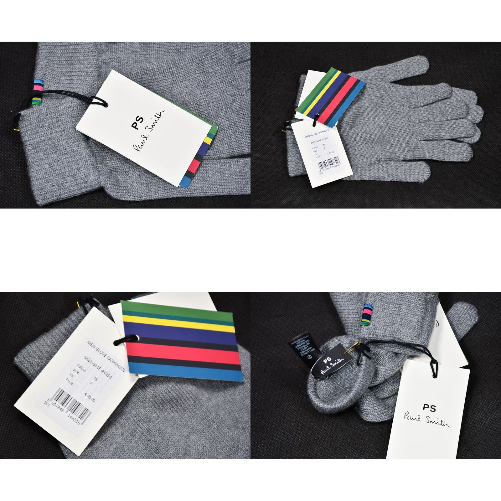 Paul Smith Paul Smith Cashwool Men's Wool Gloves Grey One Size Wrist Knit 100% Lambswool Solid Winter Fall Spring Casual Mens Size ONE SIZE - 8 Thumbnail