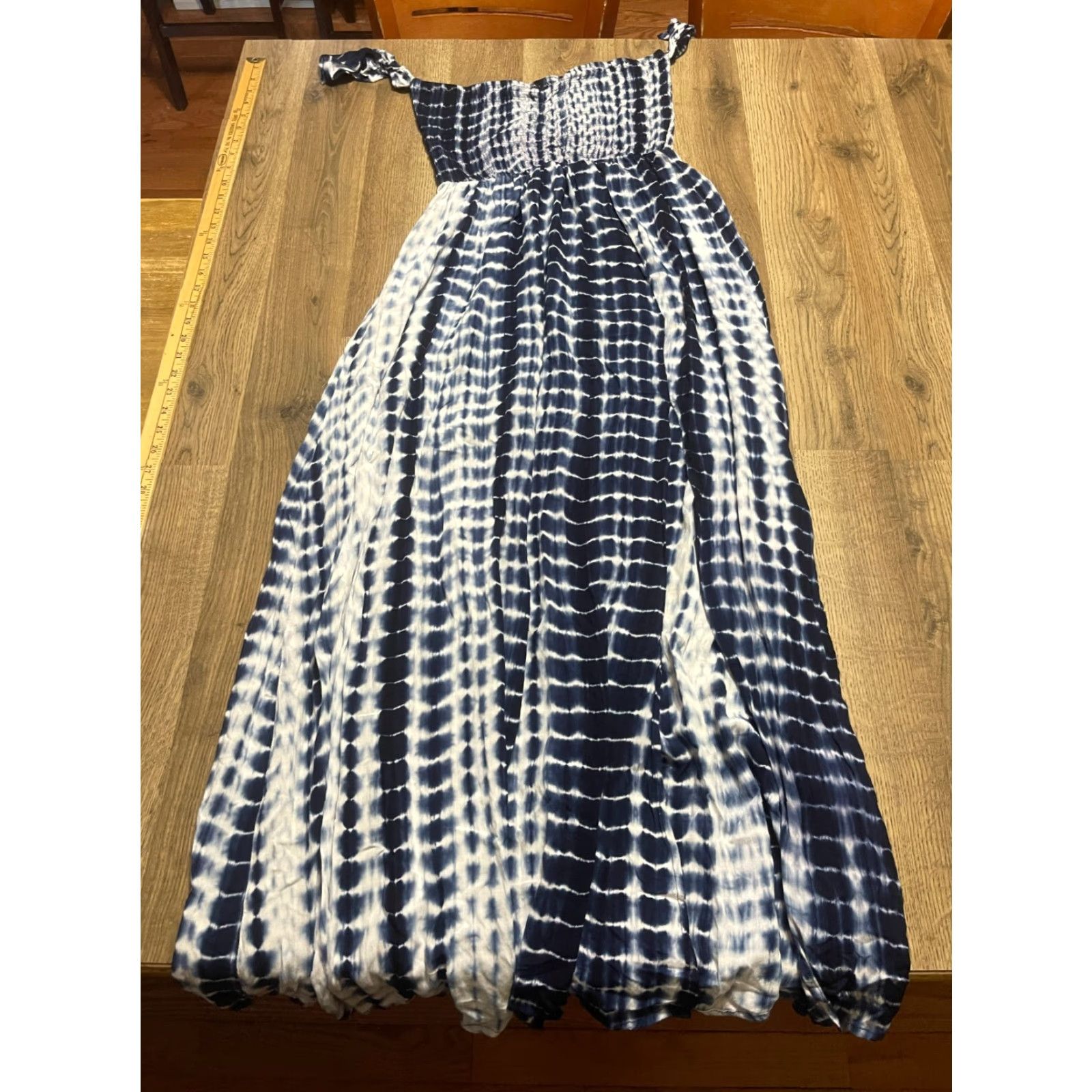 Shein Shein Dress Womens Medium Blue White Arm Strap Long Smocked 49" Length Sundress A-Line Straps Casual Colorful Size M / US 6-8 / IT 42-44 - 2 Thumbnail