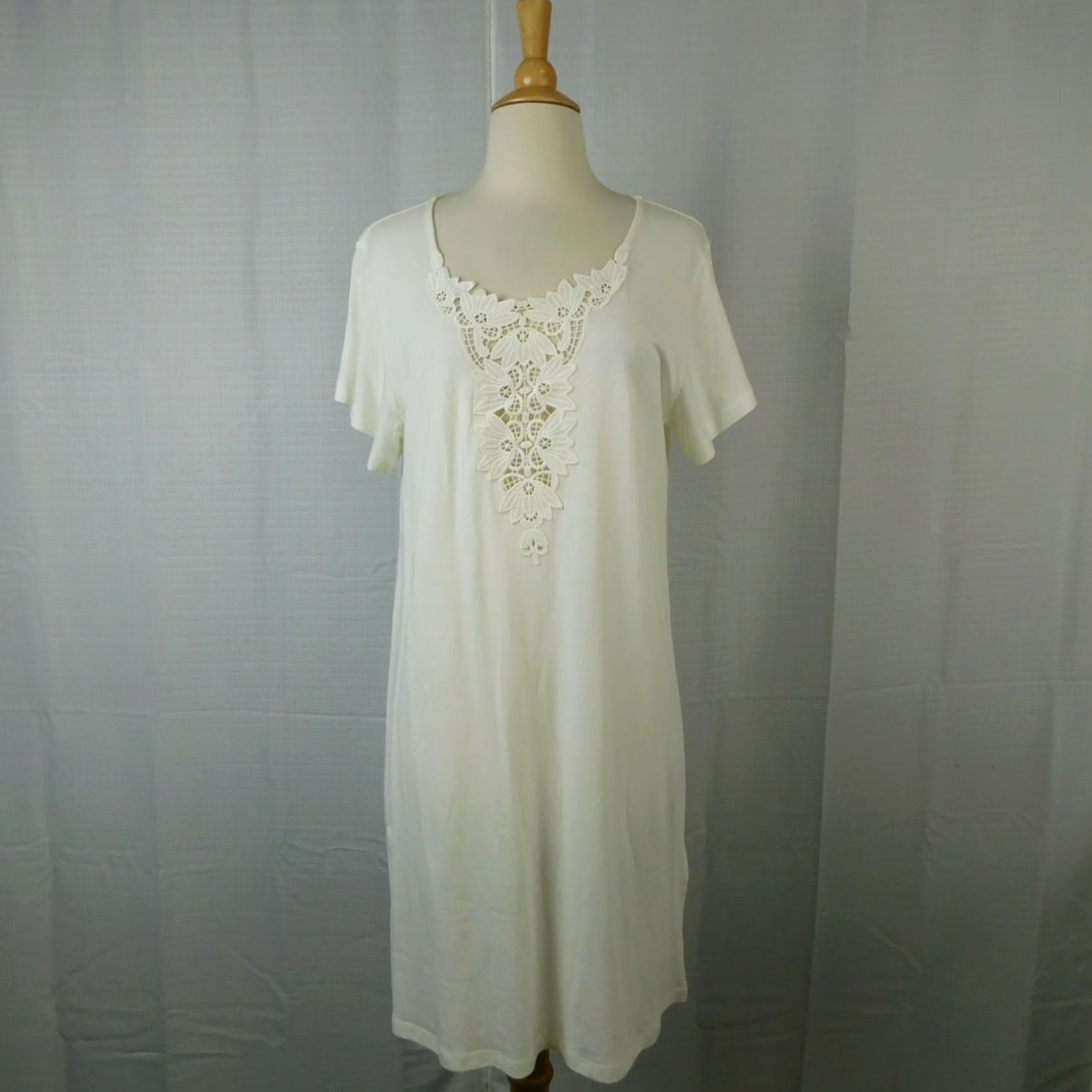 Charter Club Charter Club Nightgown XS Ivory Knit Lace Trim Crochet Accent Short Winter #6389 Size 26" / US 2 / IT 38 - 2 Thumbnail