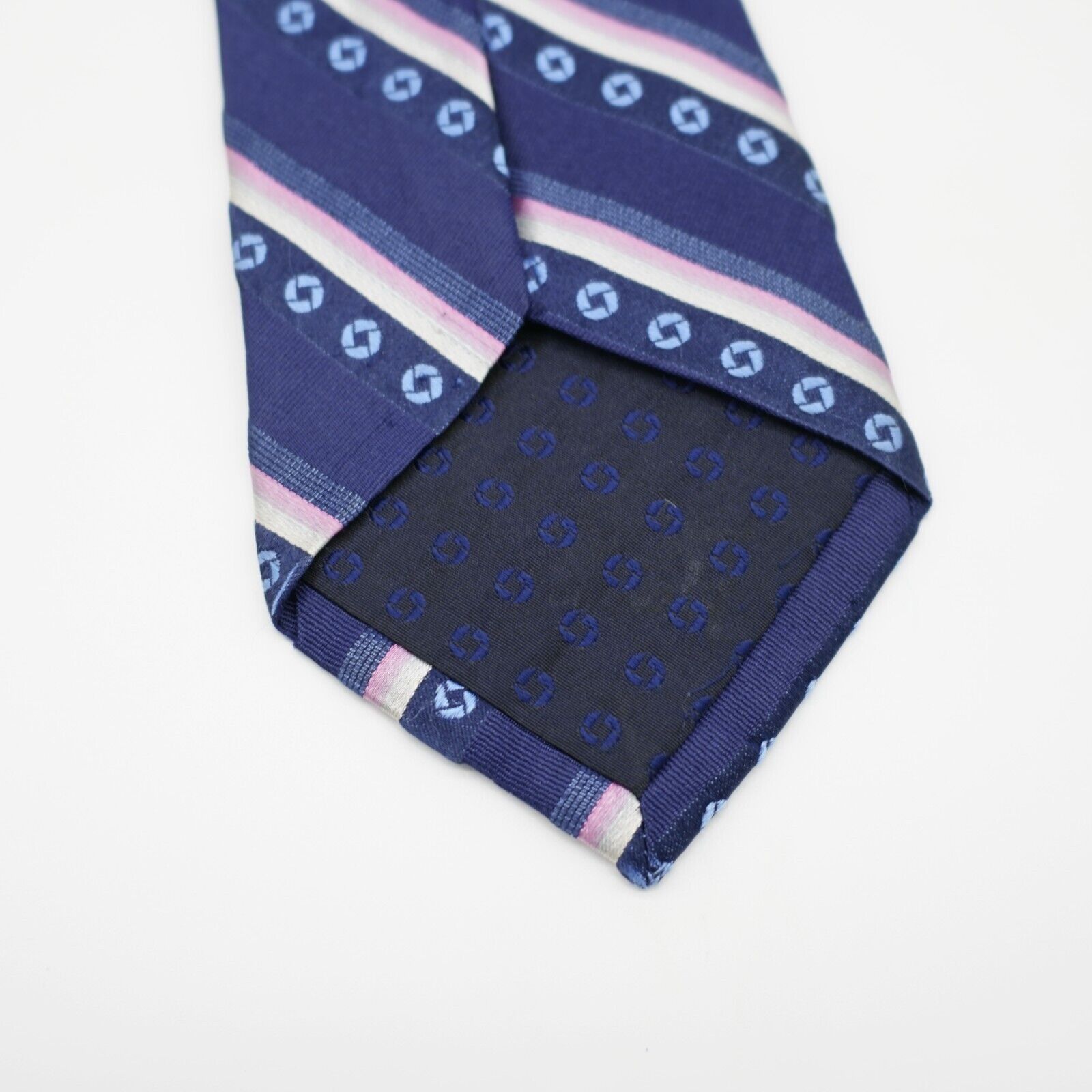 Lands' End Land's End Blue Pink Striped Geometric Woven Long Silk Tie Size ONE SIZE - 4 Thumbnail