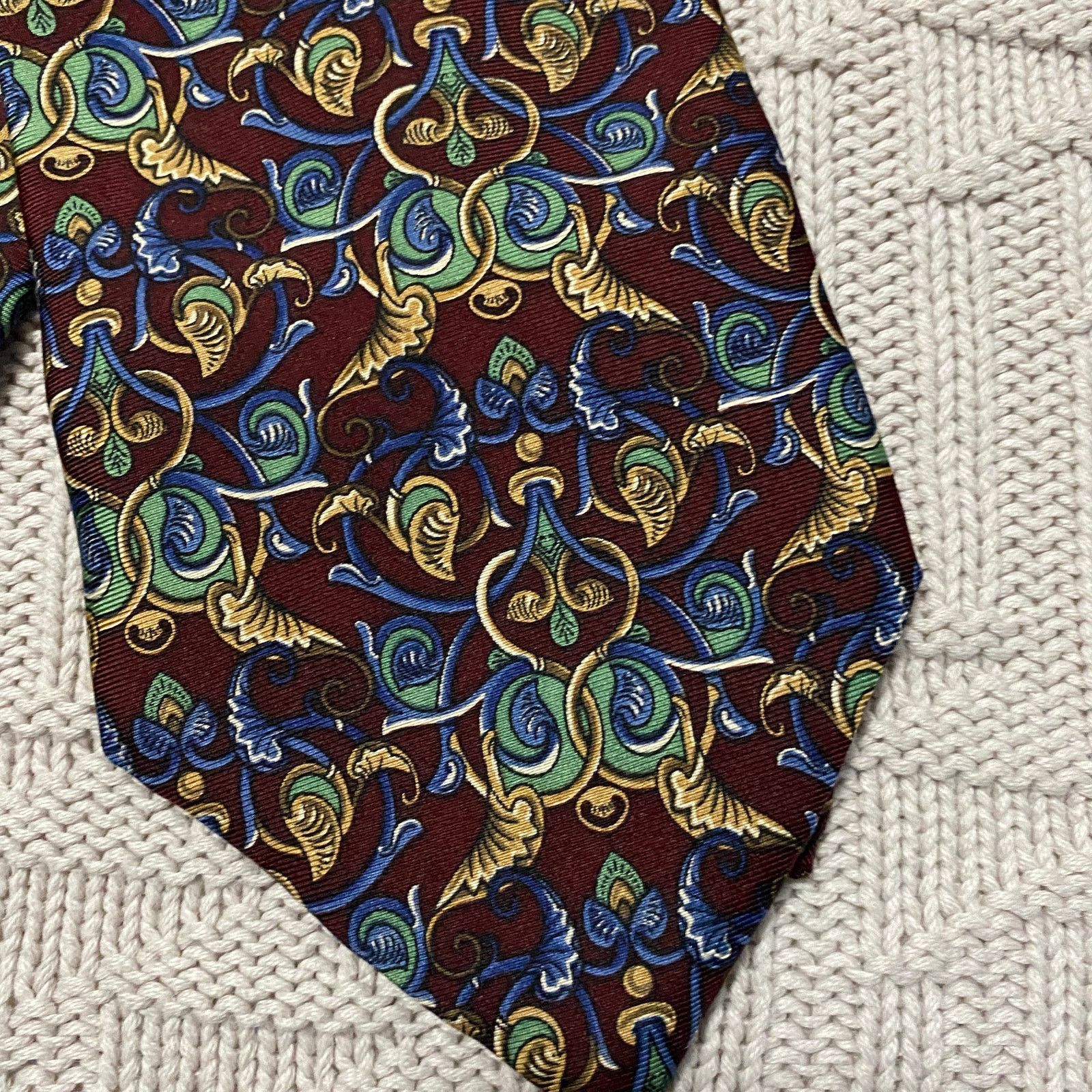 Dior Dior maroon scroll print silk tie Size ONE SIZE - 2 Thumbnail