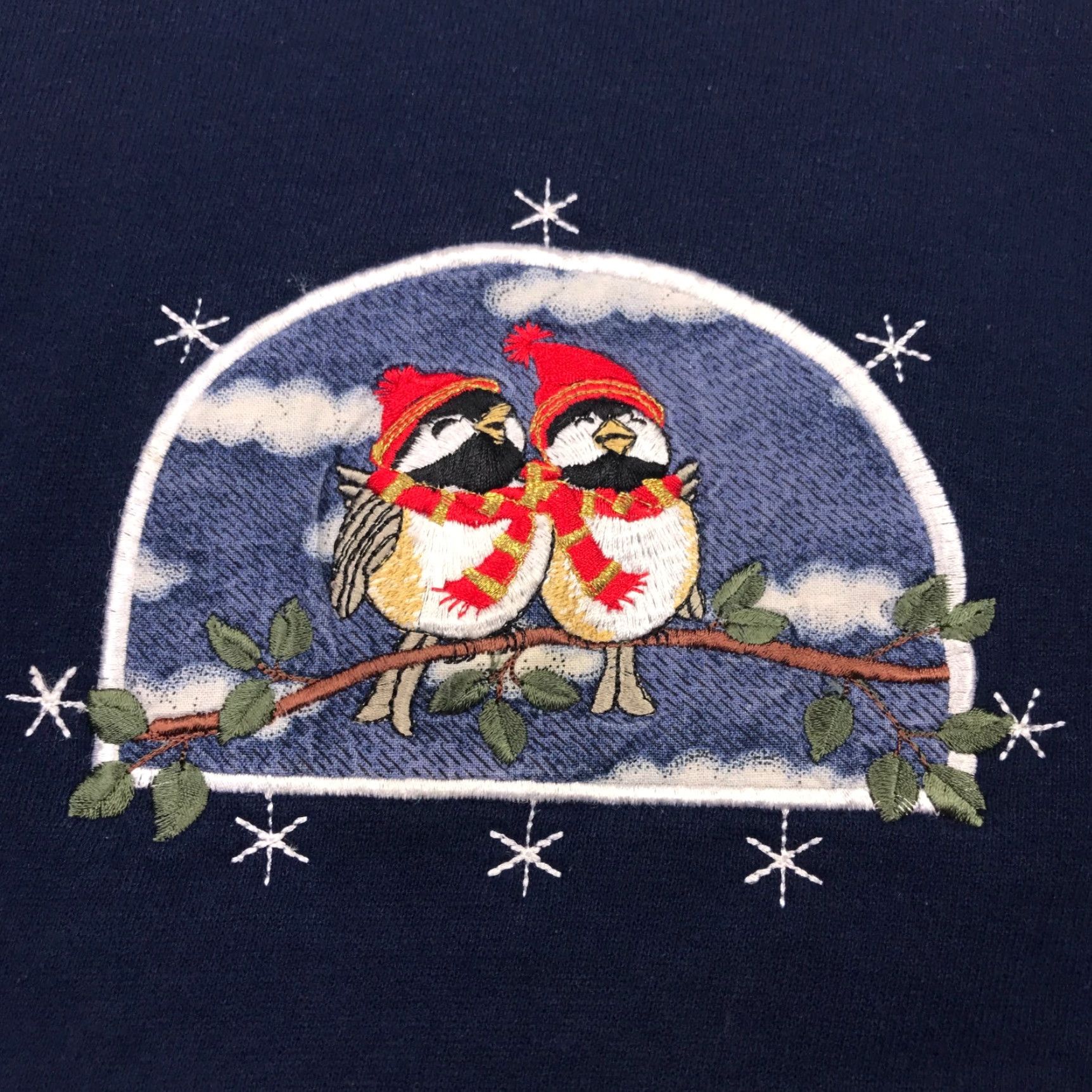 Vintage VINTAGE Top Stitch Sweatshirt XL Blue Winter Song Birds Christmas Womens Size XL / US 12-14 / IT 48-50 - 3 Thumbnail