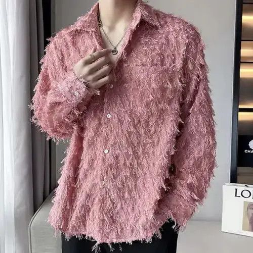VIBE Elegant Splicing Tassel Button Up Shirt Size US XL / EU 56 / 4 - 4 Thumbnail
