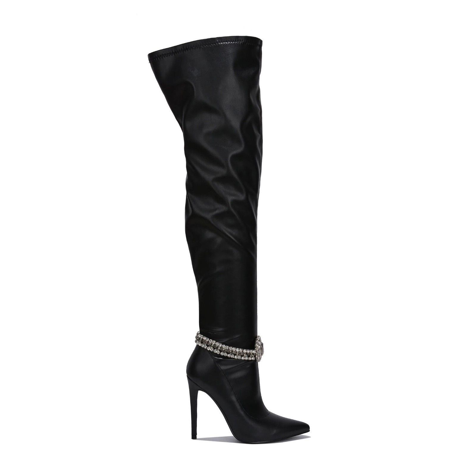 Other Lawless Black Stretch Leatherette Rhinestone Ankle Bracelet Size US 8 / IT 38 - 5 Thumbnail