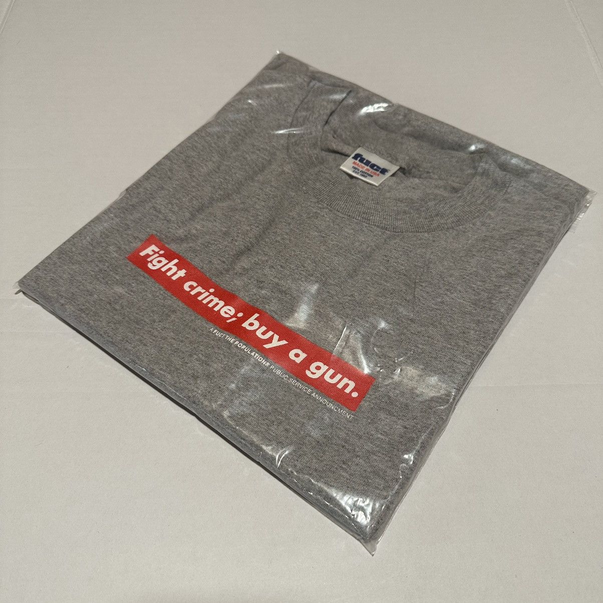 image of Fuck The Population x Fuct Ftp Fight Crime; Buy A Gun. Tee in Grey, Men's (Size Large)