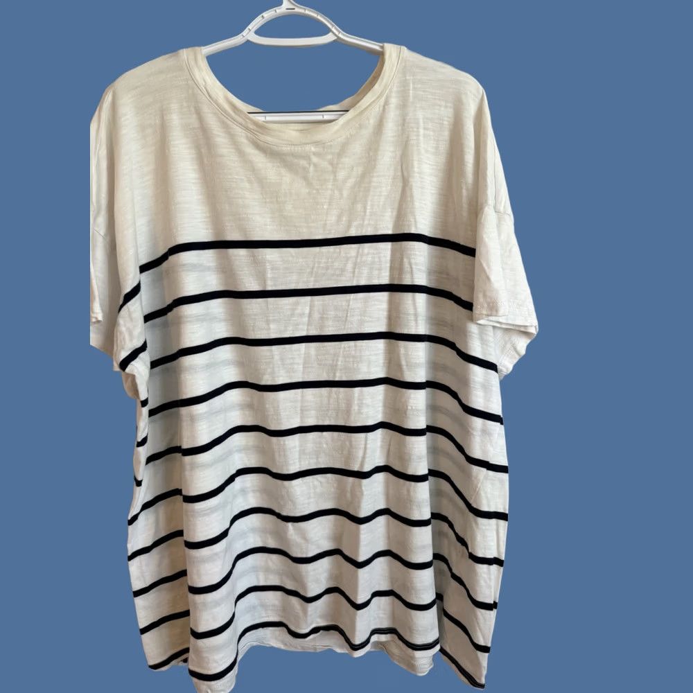 Vintage Maurices 3X Navy White Stripe Top Cotton Blend Classic Women’s Size XXL / US 16-18 / IT 52-54 - 1 Thumbnail