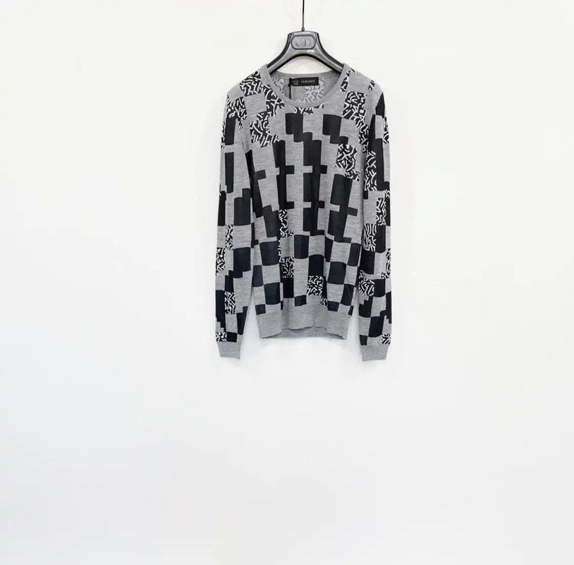 Versace Versace Gray Wool Checkered Long Sleeve Sweater 0089 Size US S / EU 44-46 / 1 - 1 Thumbnail