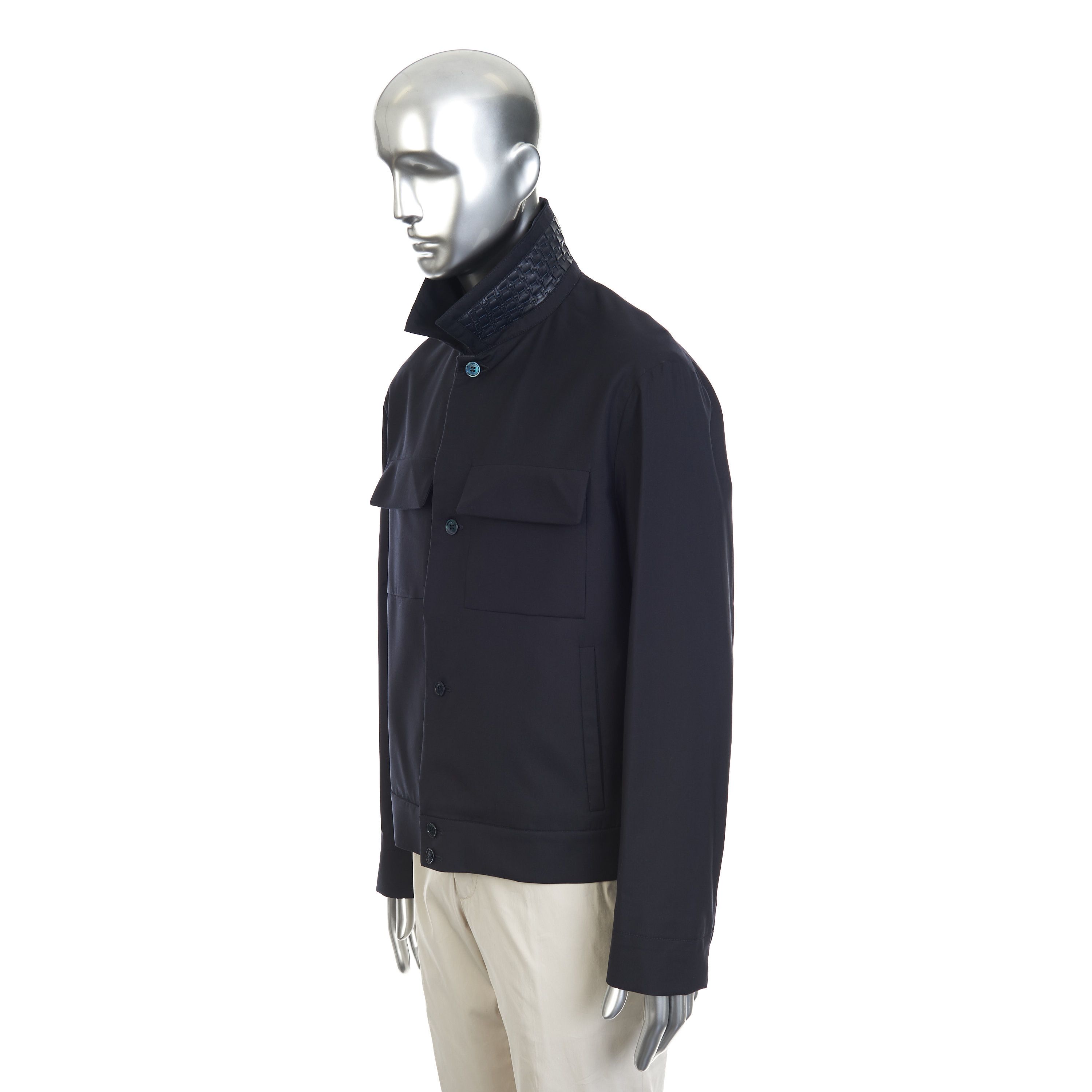 Zilli Dark Navy Bomber Jacket with Woven Leather Collar Size US M / EU 48-50 / 2 - 8 Thumbnail