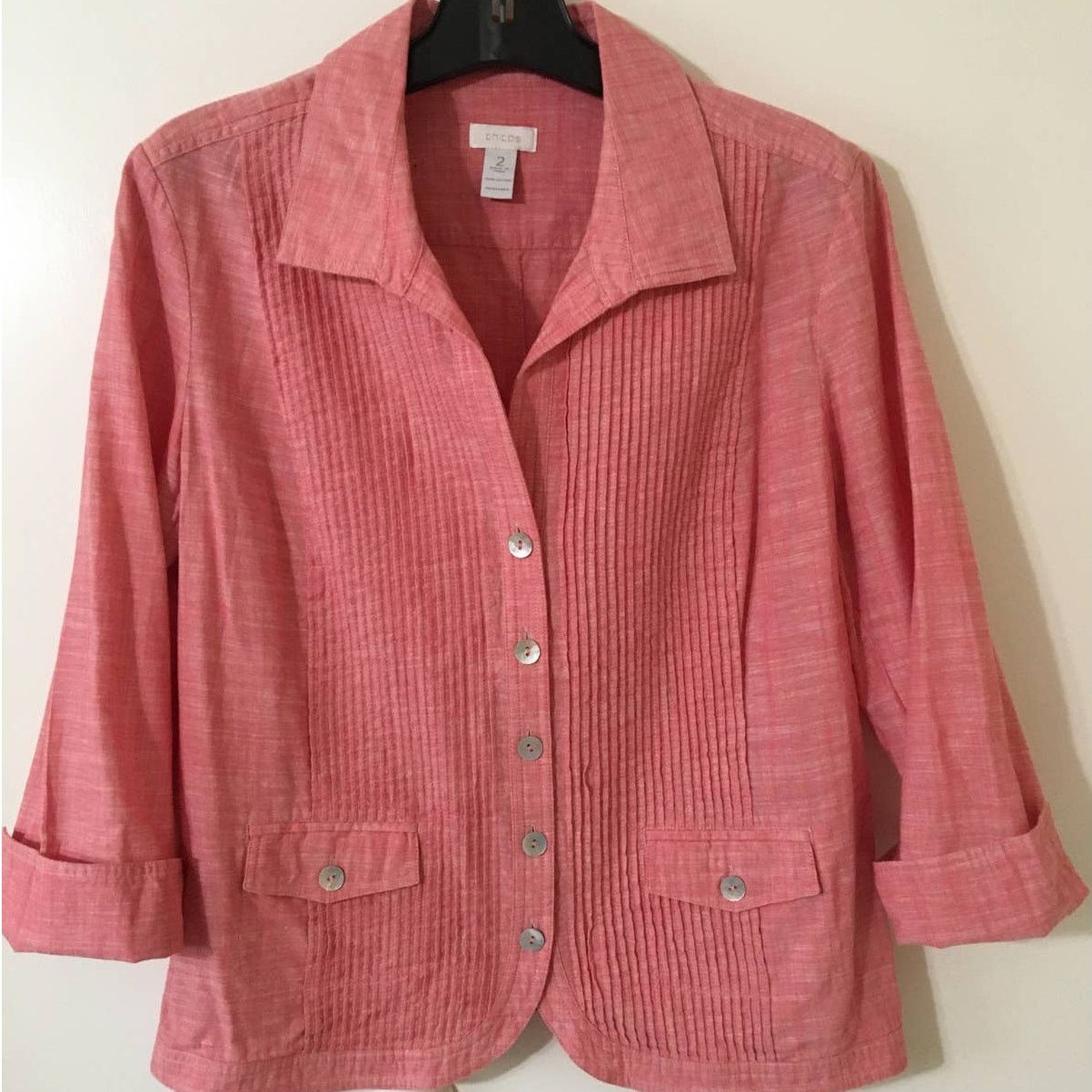 Chicos Chico's Size 2 (L) Cotton Pink Long Sleeve V-neck Jacket Size L / US 10 / IT 46 - 4 Thumbnail