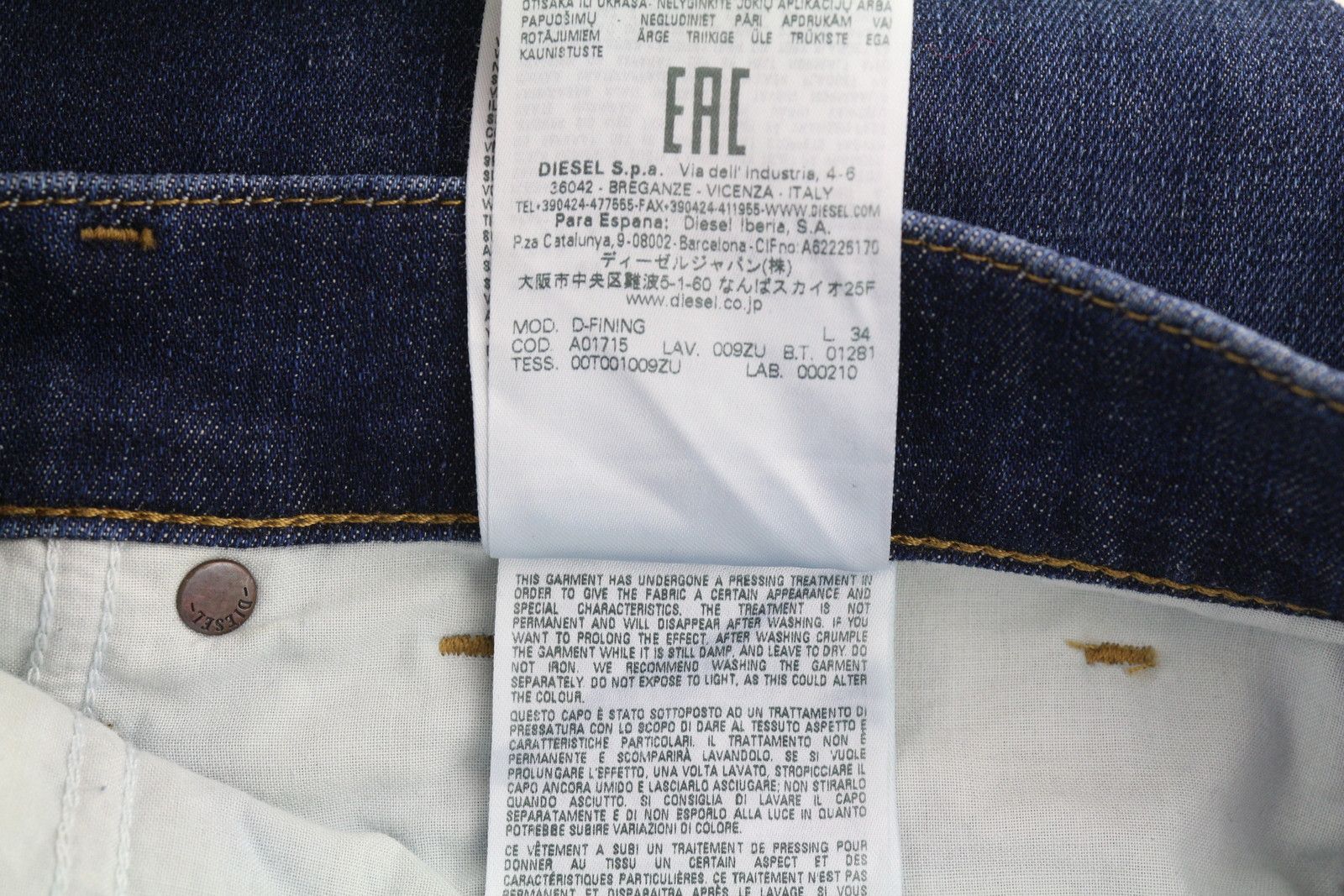 Diesel D-FINING 009ZU W31/L34 Tapered Stretch Blue Jeans 40922 Size US 31 - 11 Thumbnail