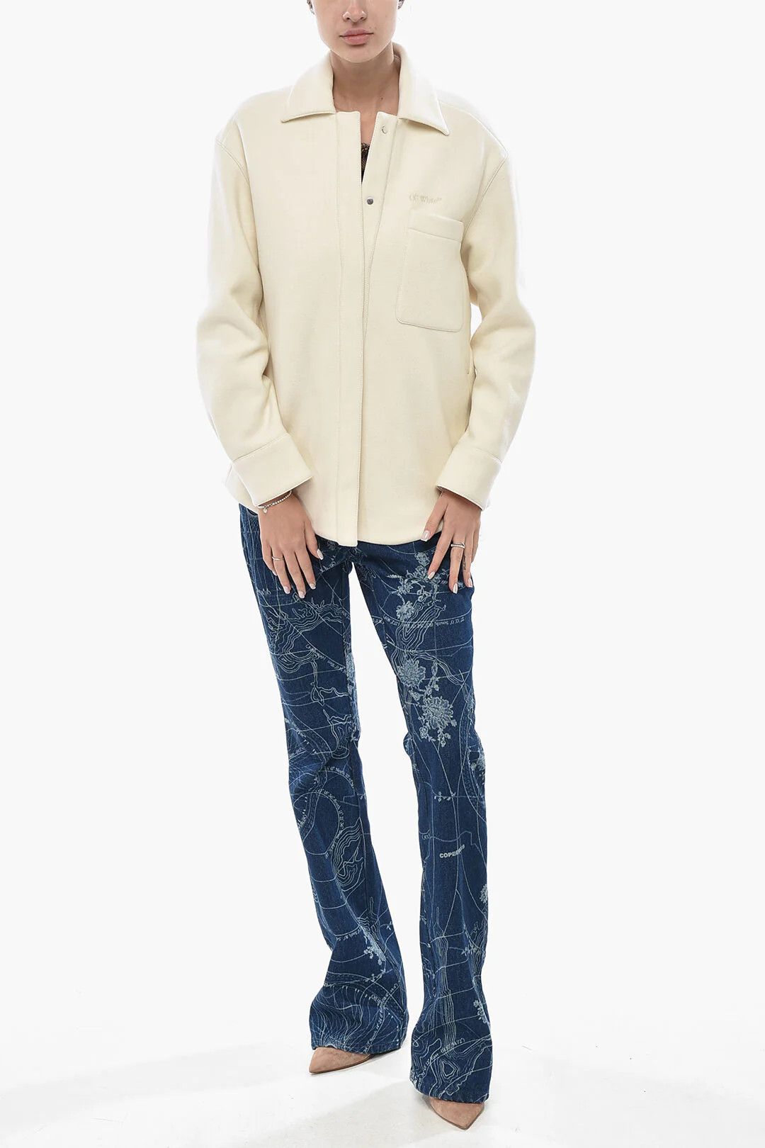 Off-White og1mm0426 Wool Overshirt Coat in White Size XS / US 0-2 / IT 36-38 - 4 Thumbnail