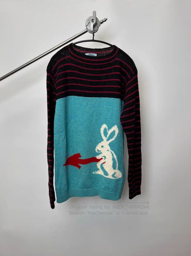 Prada Striped Patchwork Funny Rabbit Wool Sweater