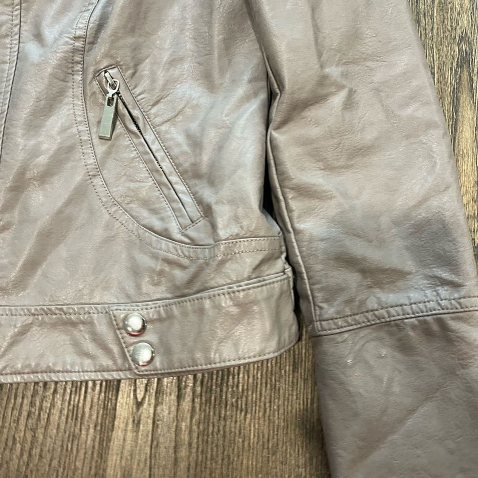 Apt. 9 Apt 9 Taupe Faux Leather Motorcycle Jacket Size M Size M / US 6-8 / IT 42-44 - 2 Thumbnail