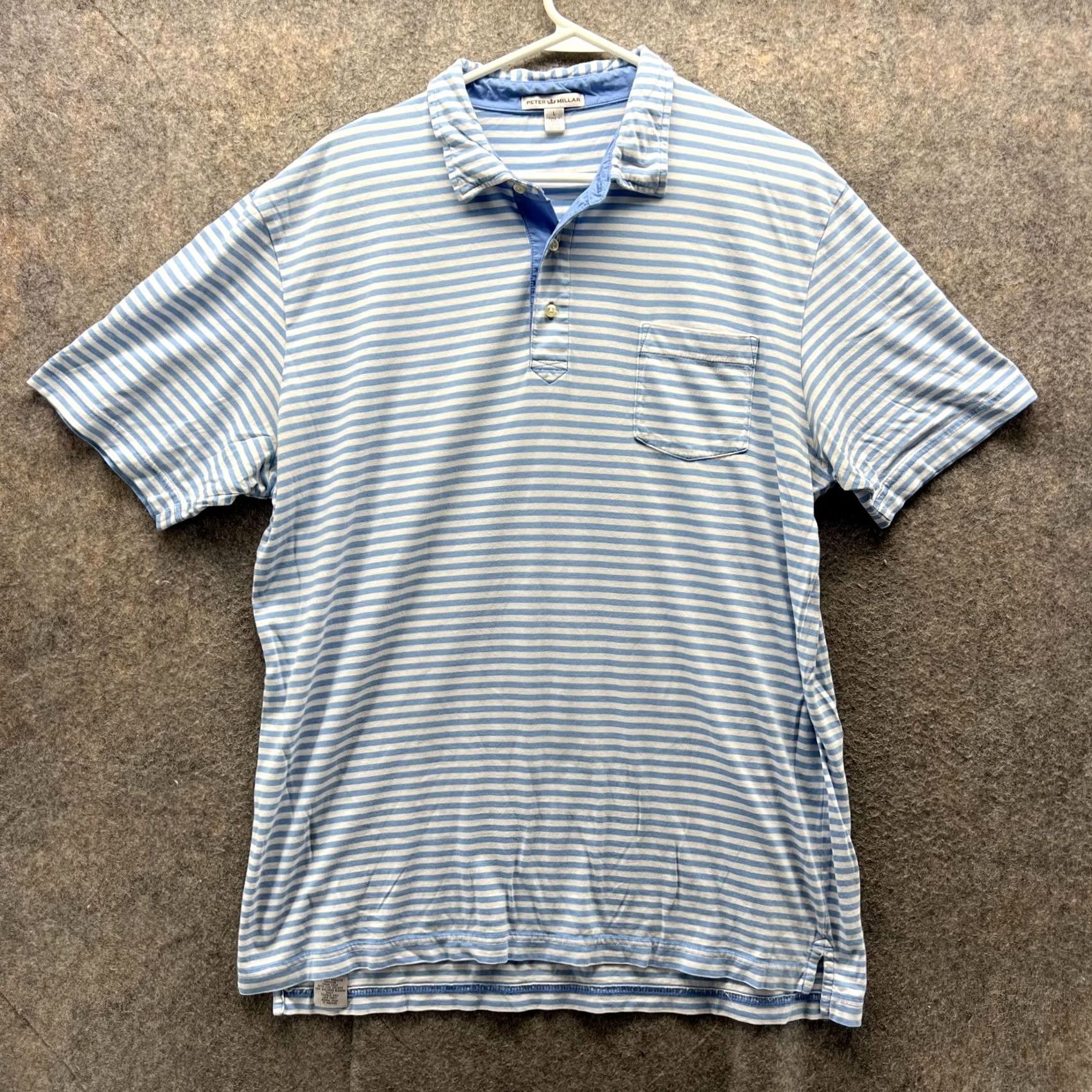 Peter Millar VINTAGE Peter Millar Polo Shirt Large Blue Striped Pima Cotton Golf Casual Preppy Pocket Short Sleeve Mens L Size US L / EU 52-54 / 3 - 2 Thumbnail