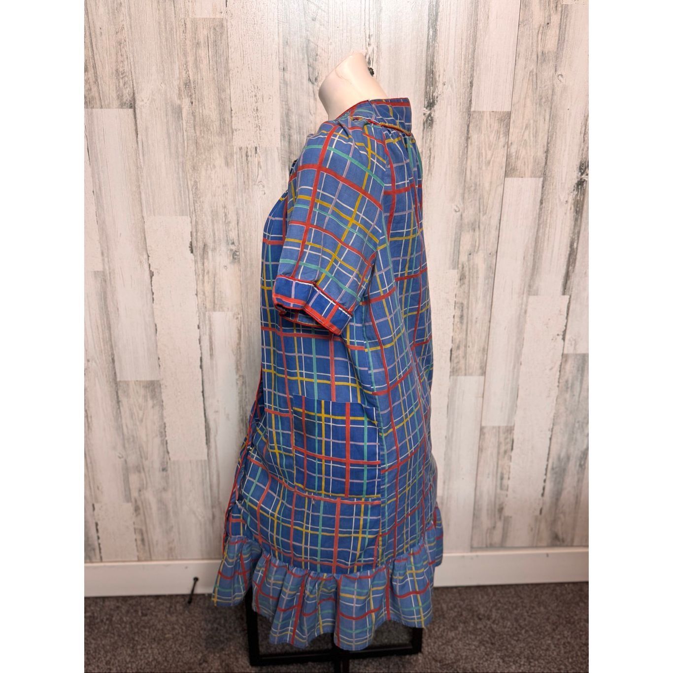 Other Vintage Spotlight Blue Plaid Button Down Ruffle Hem Dress – Size XL / US 12-14 / IT 48-50 - 4 Thumbnail