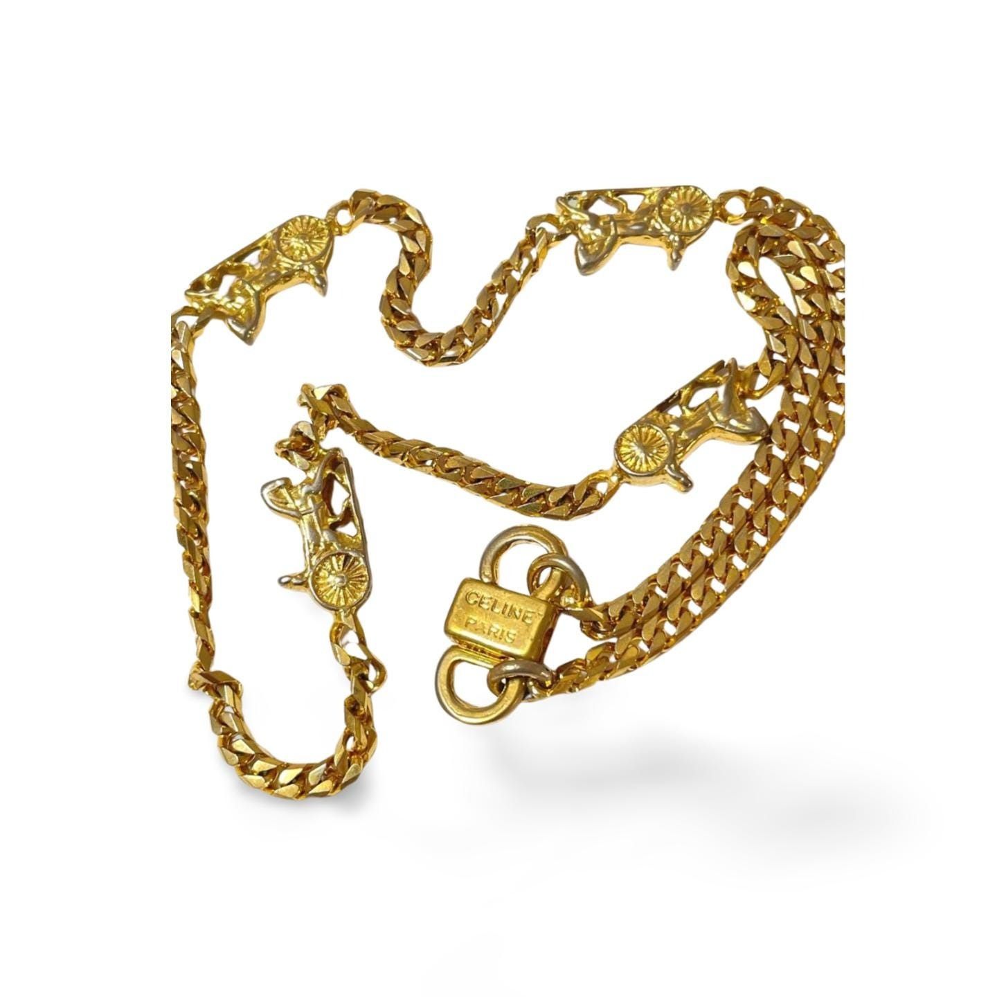 Celine Vintage Celine golden chain necklace with carriage charms. Size ONE SIZE - 5 Thumbnail