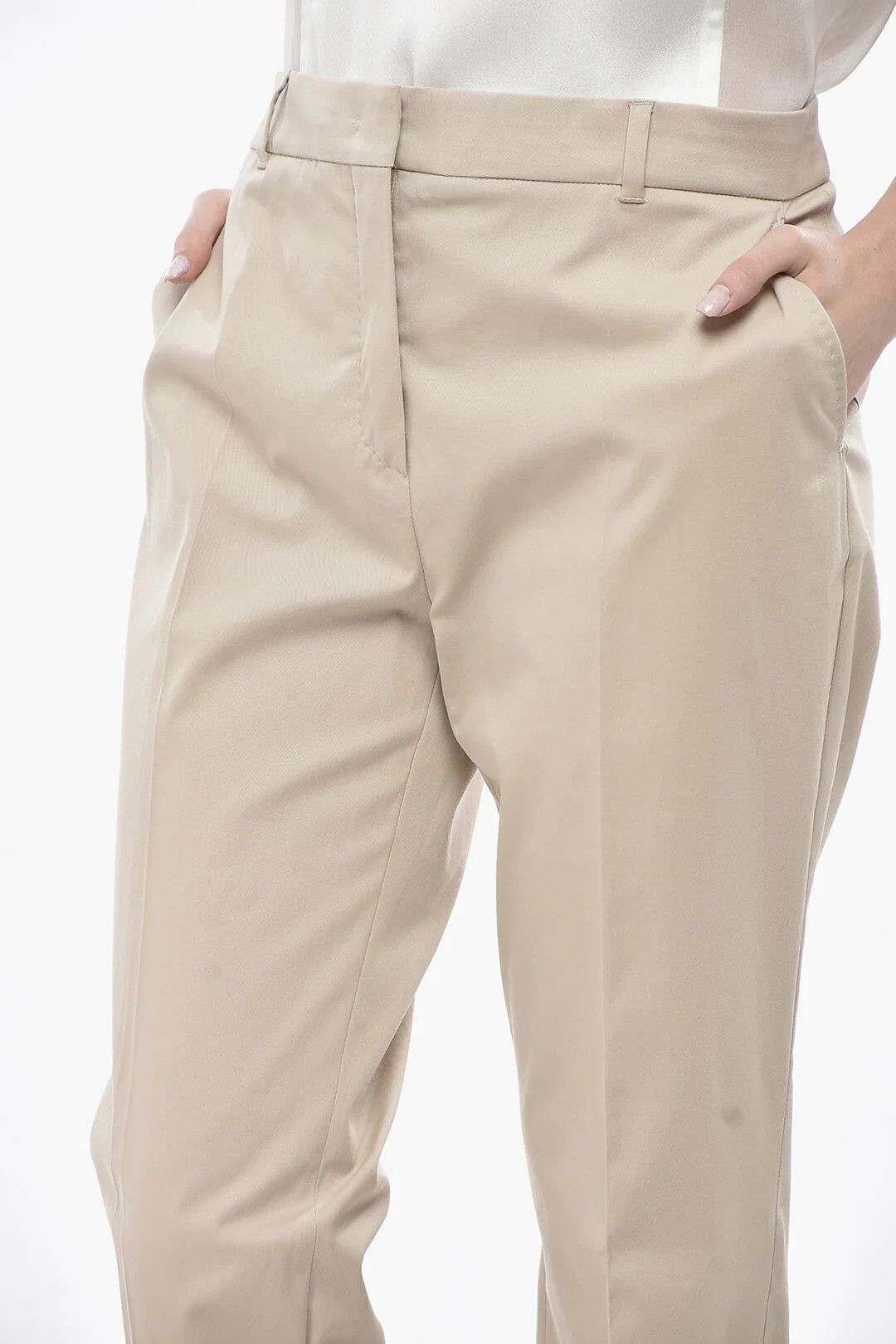 Max Mara og1mm0426 Stretch-Cotton Chino Pant in Beige Size 32" / US 10 / IT 46 - 2 Thumbnail