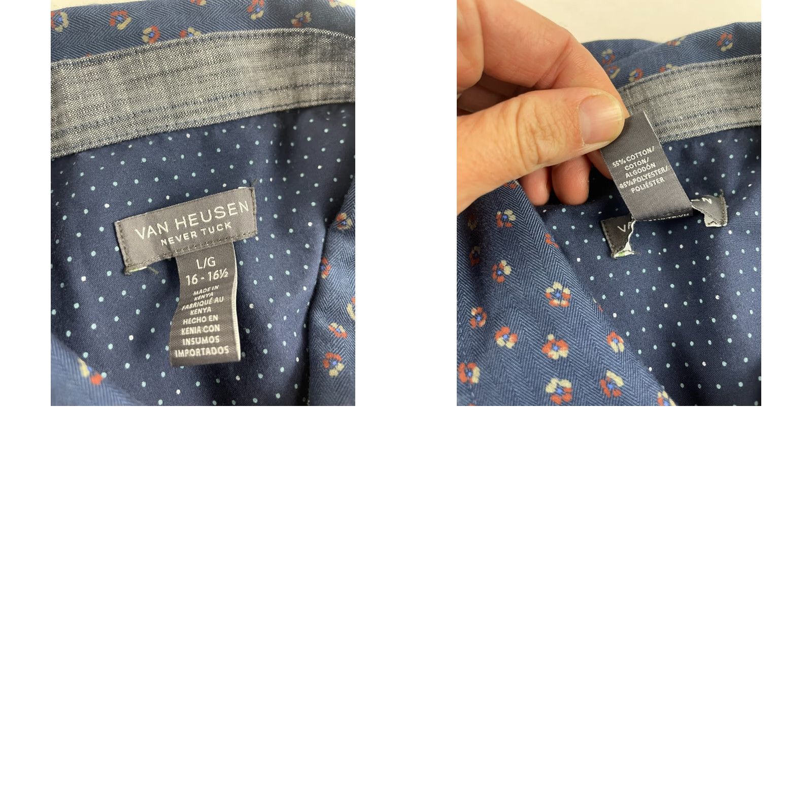 Van Heusen Van Heusen Shirt Men's Large 16-16.5 Blue Floral Button Up Long Sleeve Size US L / EU 52-54 / 3 - 8 Thumbnail