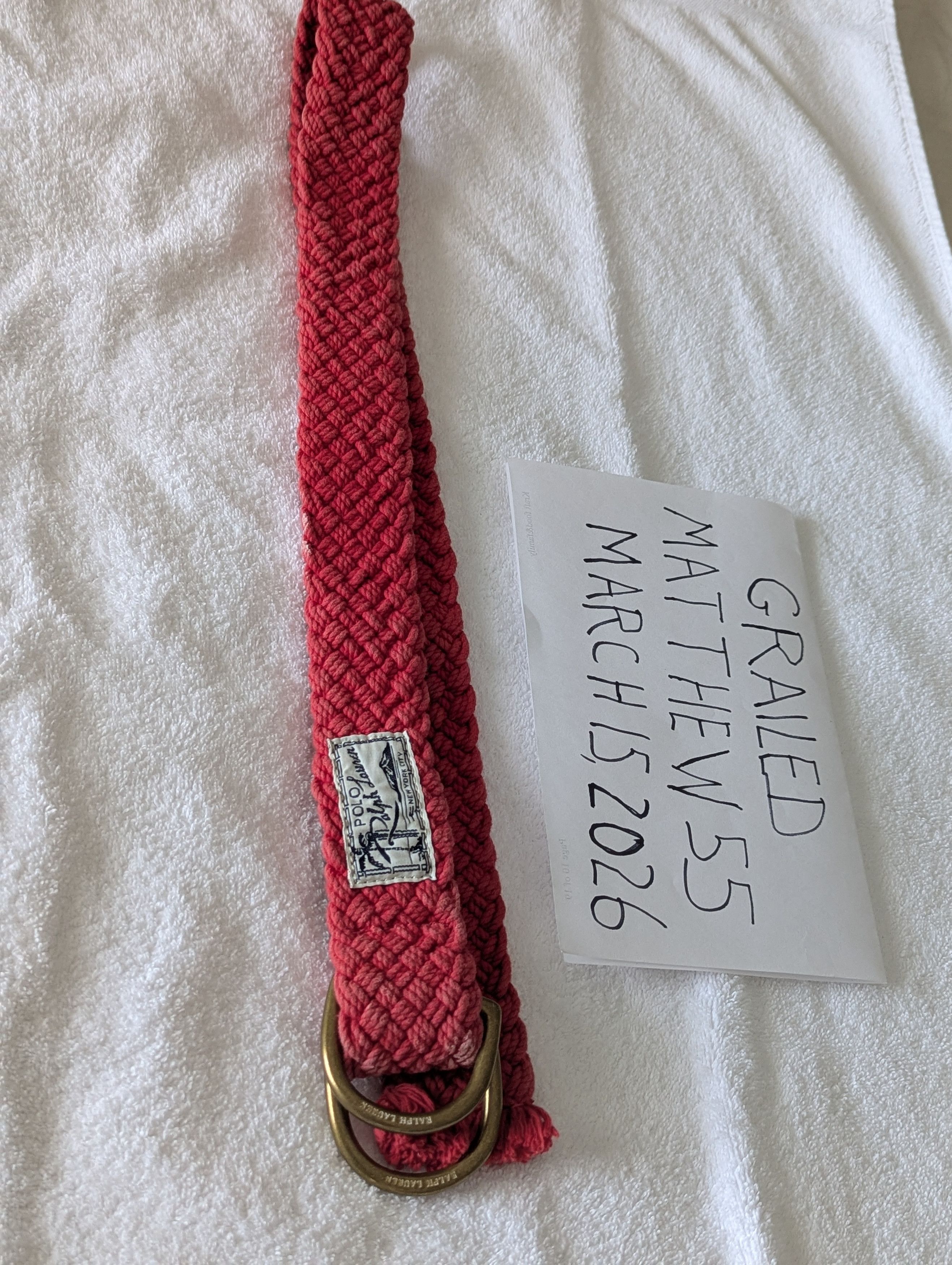 Polo Ralph Lauren Beautiful plated Nylon, Brass and Leather Belt Size 38 - 4 Thumbnail