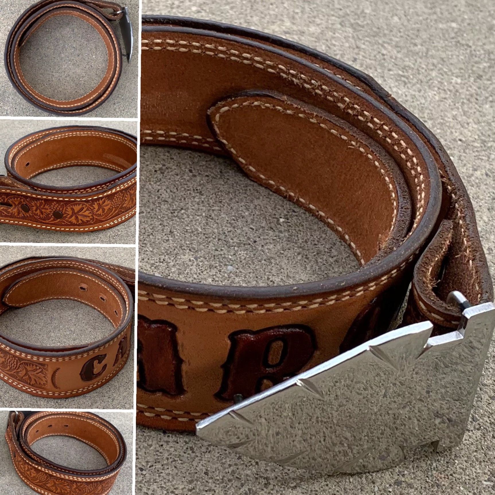 Vintage vintage Textan leather belt with arrowhead buckle, name Carol, size 32, brown, unisex, casual, rockabilly Size ONE SIZE - 3 Thumbnail