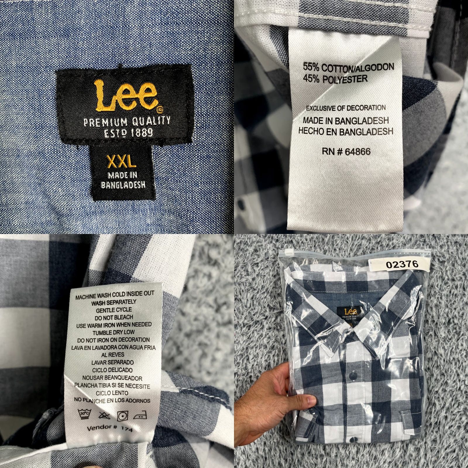 Lee Lee Shirt Mens 2XL Navy Blue White Buffalo Check Button-Up Collared Size US XXL / EU 58 / 5 - 8 Thumbnail